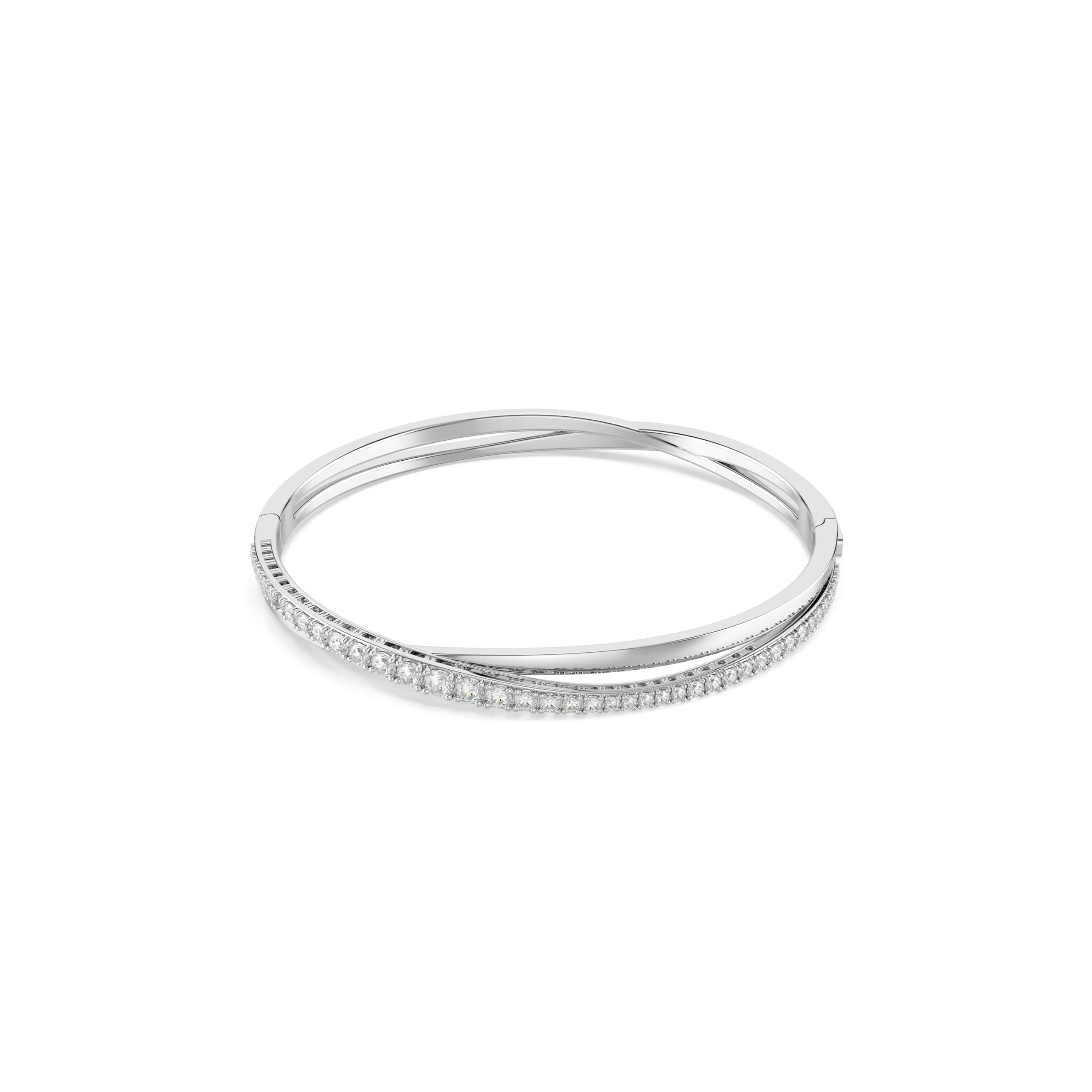 Swarovski Hyperbola bangle, White, Rhodium plated