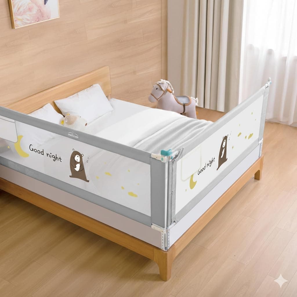 SAFE-O-KID 2 Side Bed Rails (6 Ft/182 cm) with 1-Year Warranty | Bed Railing for Baby Safety |Adjustable Height & Portable | Bed Protector for Baby Falling - Grey