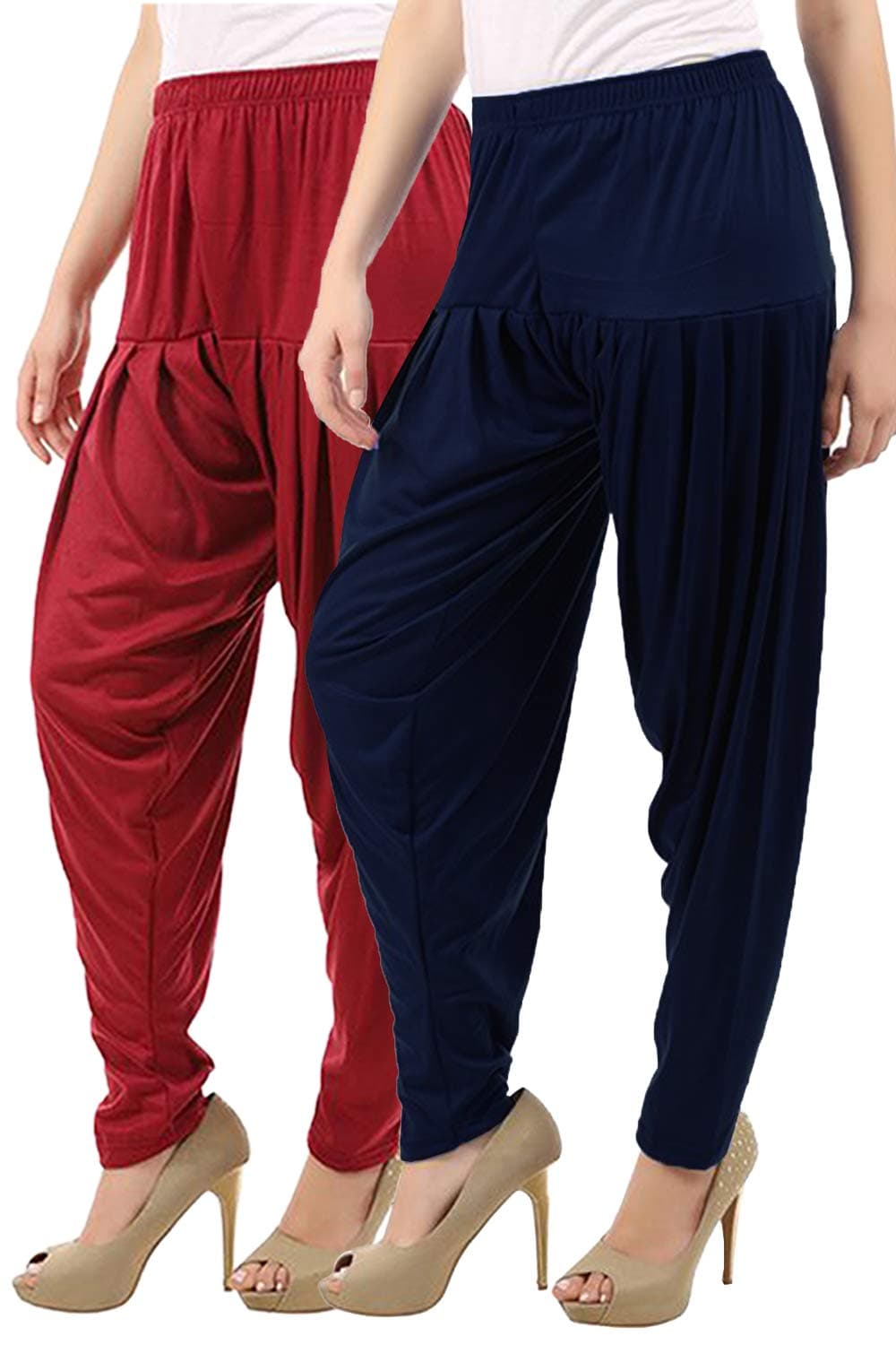 Buy That Trendz Women's Cotton Viscose Dhoti Patiyala Salwar Harem Plain Patiala Bottoms Pants Maroon-Navy Combo Pack of 2-7XL