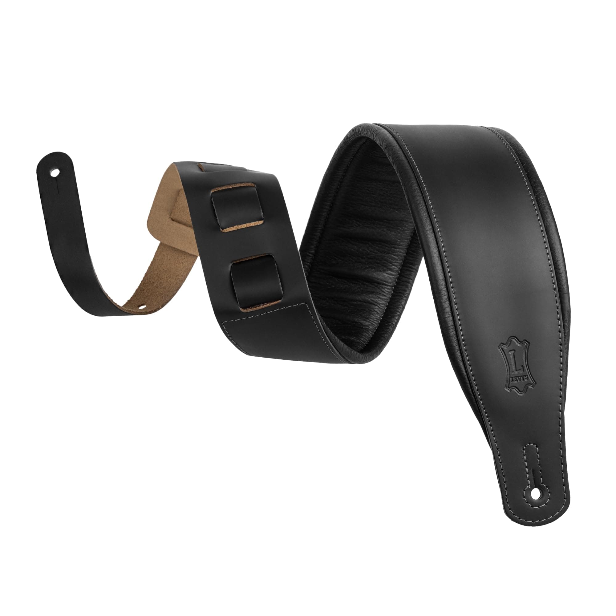 Levy's Leathers 3" Wide Leather Guitar Strap with Foam Padding and Garment Leather Backing; Black (M26PD-BLK)