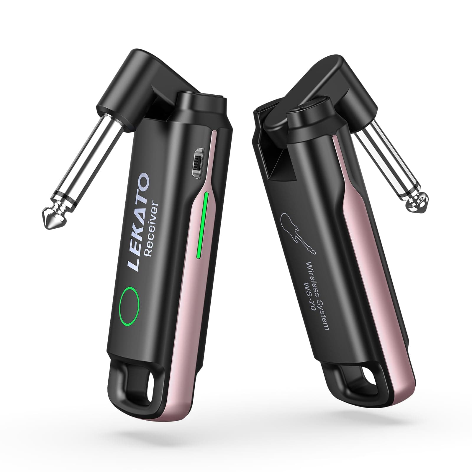 LEKATO Wireless Guitar System UHF Wireless Guitar Transmitter Receiver Rechargeable Audio Bass Cable with 70 Channels for Bass Electric Instruments(Pink)