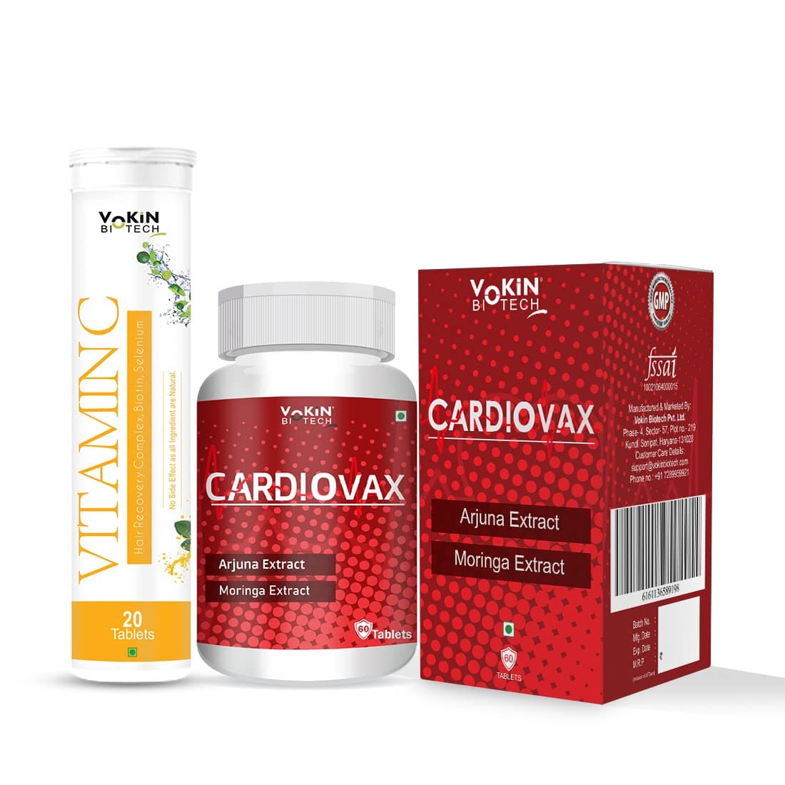 Vokin Biotech Cardiovax With Arjuna Extract & Moringa Extract Pack of 60 Tablets With Exclusive Vitamin C Effervescent Water Soluble 20 Tablets Free