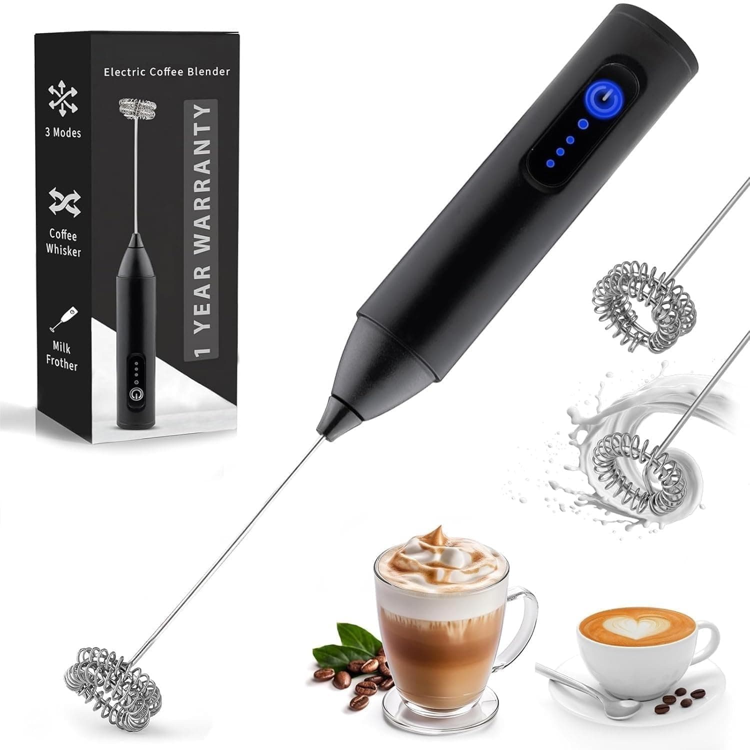 RAJ44TYU Milk Frother & Coffee Whisker with Dual Spring Tech |Coffee Frother Electric Blender Mixer |Hand Blender |Coffee Maker and Beater (Multi Color) (Multicolor)