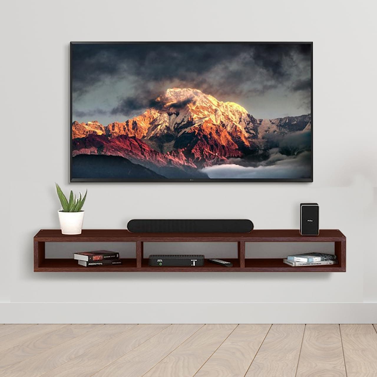 Torche Wooden Wall Mounted Tv Unit, Tv Cabinet For Wall, Tv Stand, Set Top Living Room, Set Top Box Stand (Big Dark Oak-Glider) - 23 X 102 X 14.00 Cm