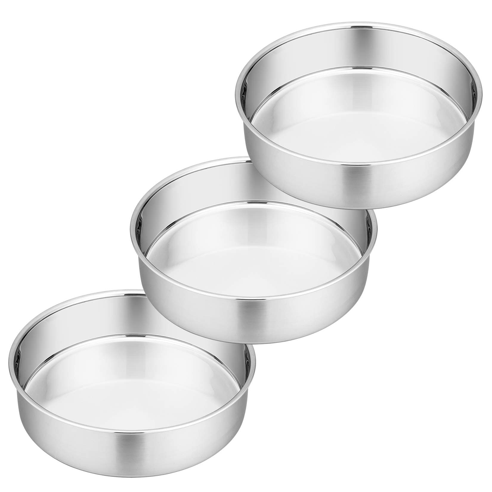 8 Inch Cake Pan Set of 3, P&P CHEF Stainless Steel Round Baking Pans Layer Cake Pans Tin Set, Fit Oven/Pots/Pressure Cooker, Non Toxic & Heavy Duty, Dishwasher Safe