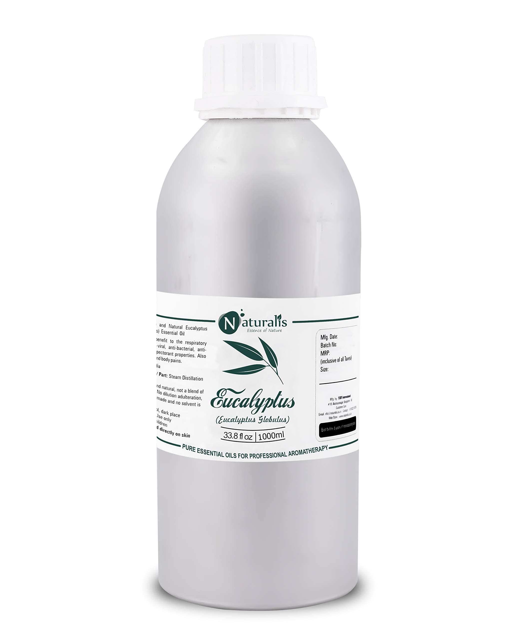 Naturalis Eucalyptus Oil – Pure Eucalyptus Essential Oil for Aromatherapy, Skin & Hair Care, Massage, Steam Inhalation, and Diffuser – Therapeutic Grade - 1000ml