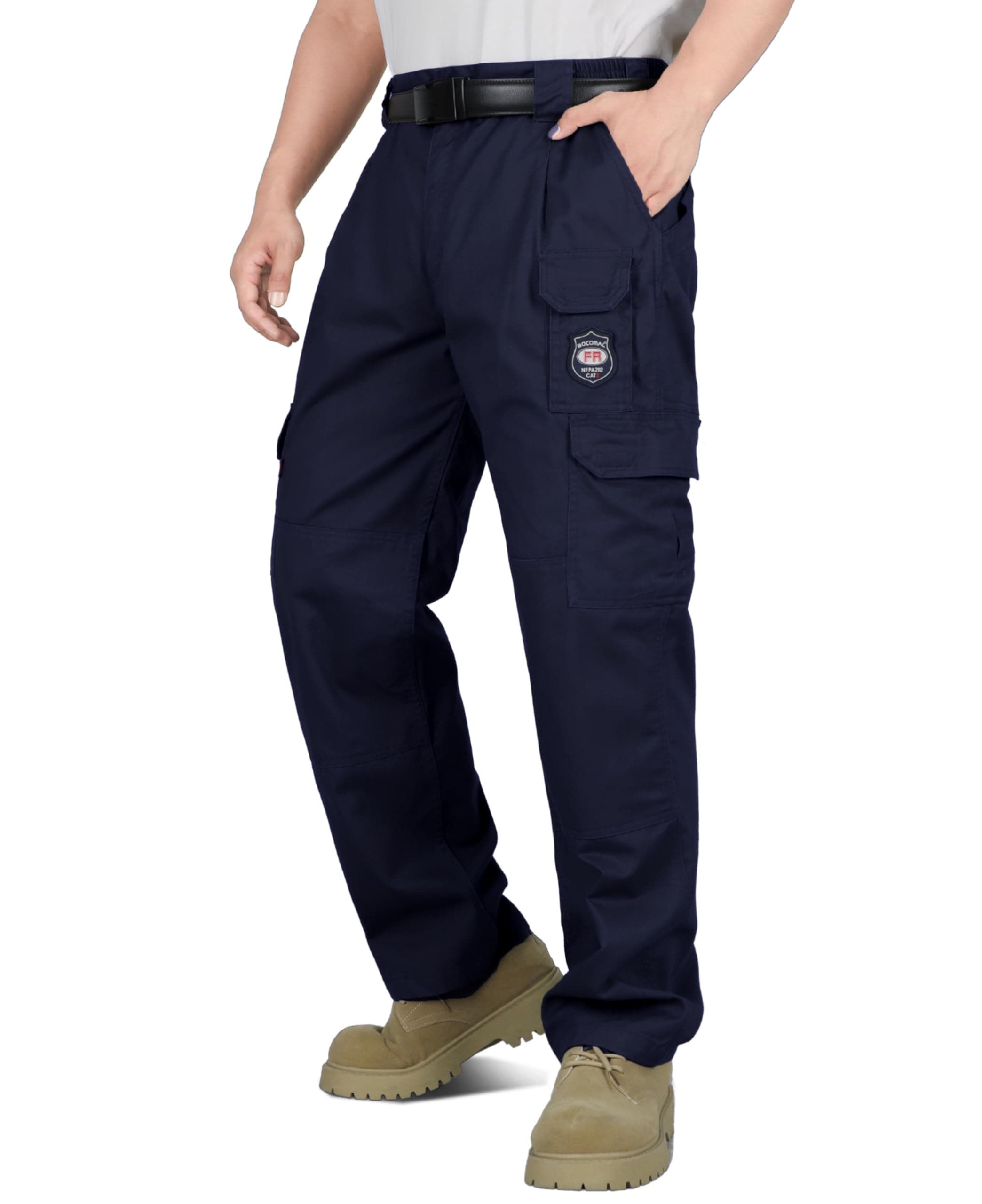 BOCOMAL Men's FR Cargo Pants Flame Resistant Pants Midweight 7.5oz (7 Pockets) Multi-Pockets FR Pants