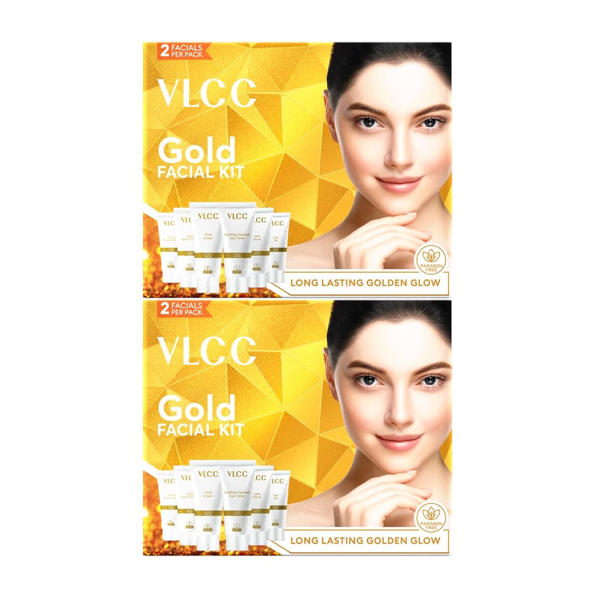 VLCC Gold Facial Kit, Bright & Glowing Skin - 60g X 2 (Pack of 2) | Pamper your Skin for a Luminous Glow | Parlour Glow with 24K Gold Bhasma, Rose Extracts, Turmeric & Aloe Vera.