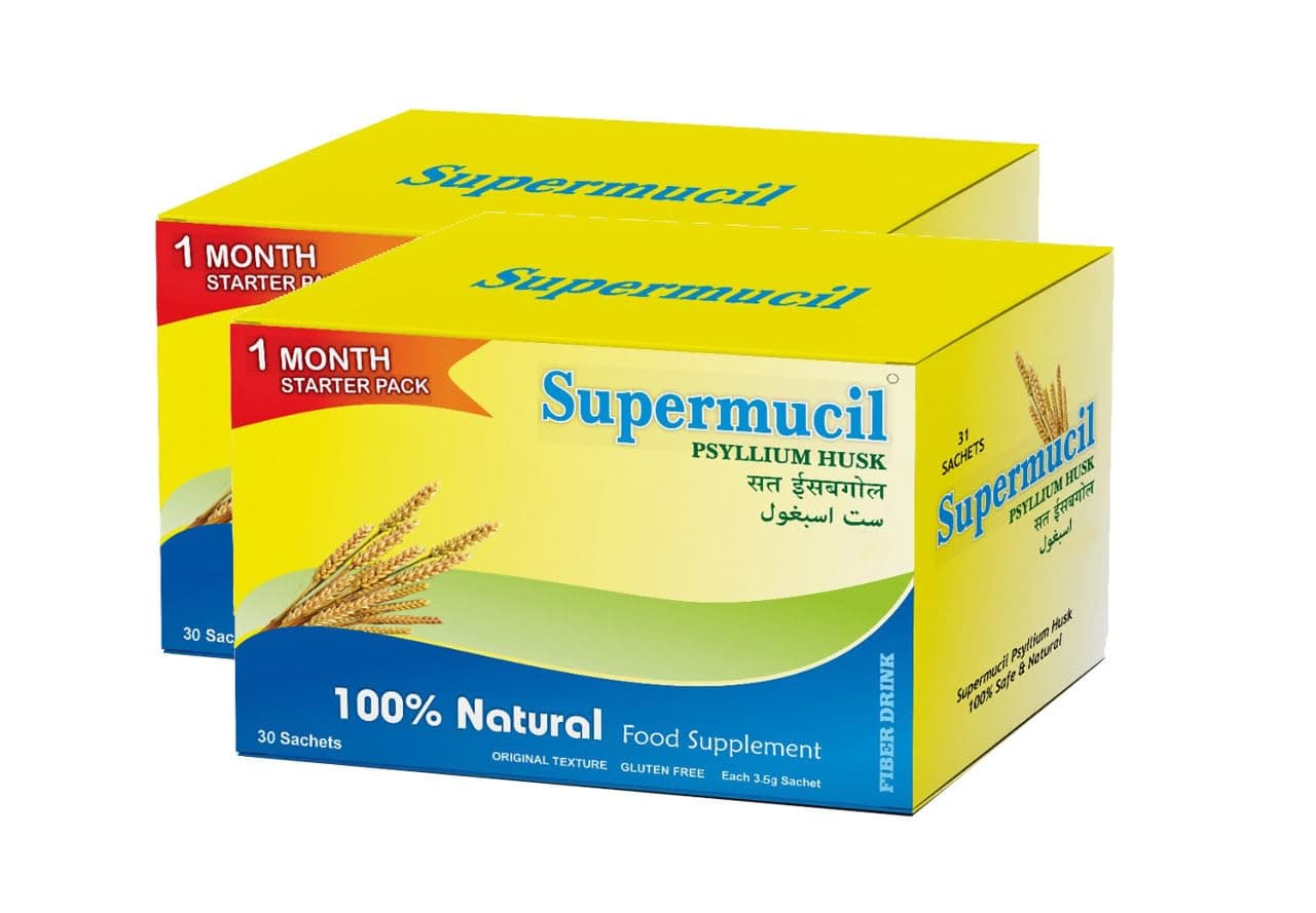 SUPERMUCIL Psyllium Husk (Sat Isabgol) Sachets | 60 Sachets (3.5g Each) 2 Month Pack | Natural Fiber Supplement for Constipation Relief, Digestive Health & Gut Support | 210g Total