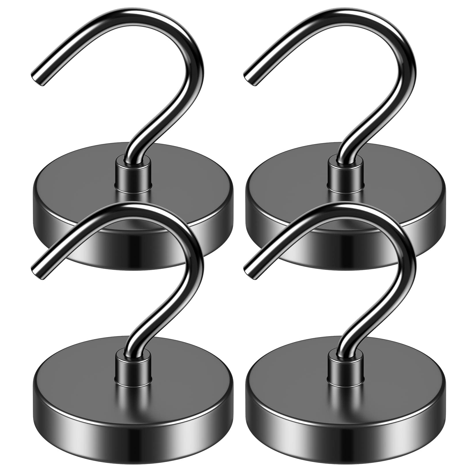 4Pack Black Magnetic Hook 100 lb Heavy Duty Strong Neodymium Magnetic Hooks, Refrigerator Magnet Hooks, Magnet with Hooks for Curtain, Home, Kitchen, Workplace