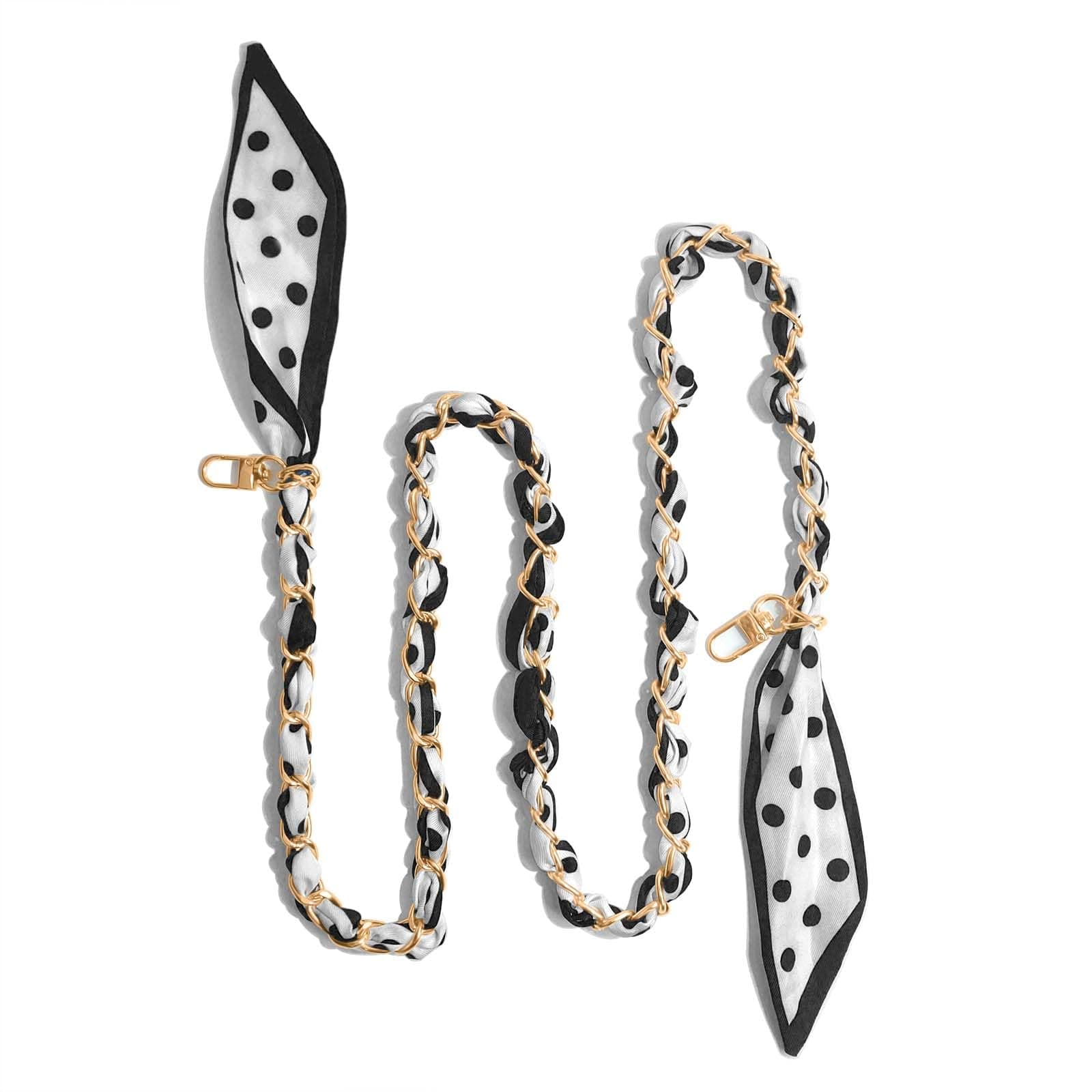 47.2IN Purse Straps Replacement Crossbody Straps Elegant Stylish Metal Silk Scarf Woven Bag Chain for DIY Purse Bag(Black Dots Style)