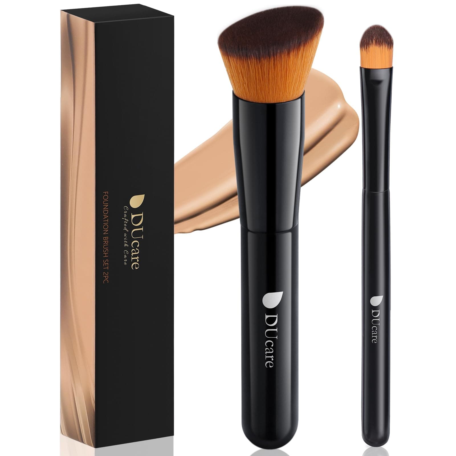 DUcare Foundation Brush and Concealer Brush 2Pcs Professional Flat Top Kabuki Face Synthetic Liquid Blending Mineral Powder Makeup Tools