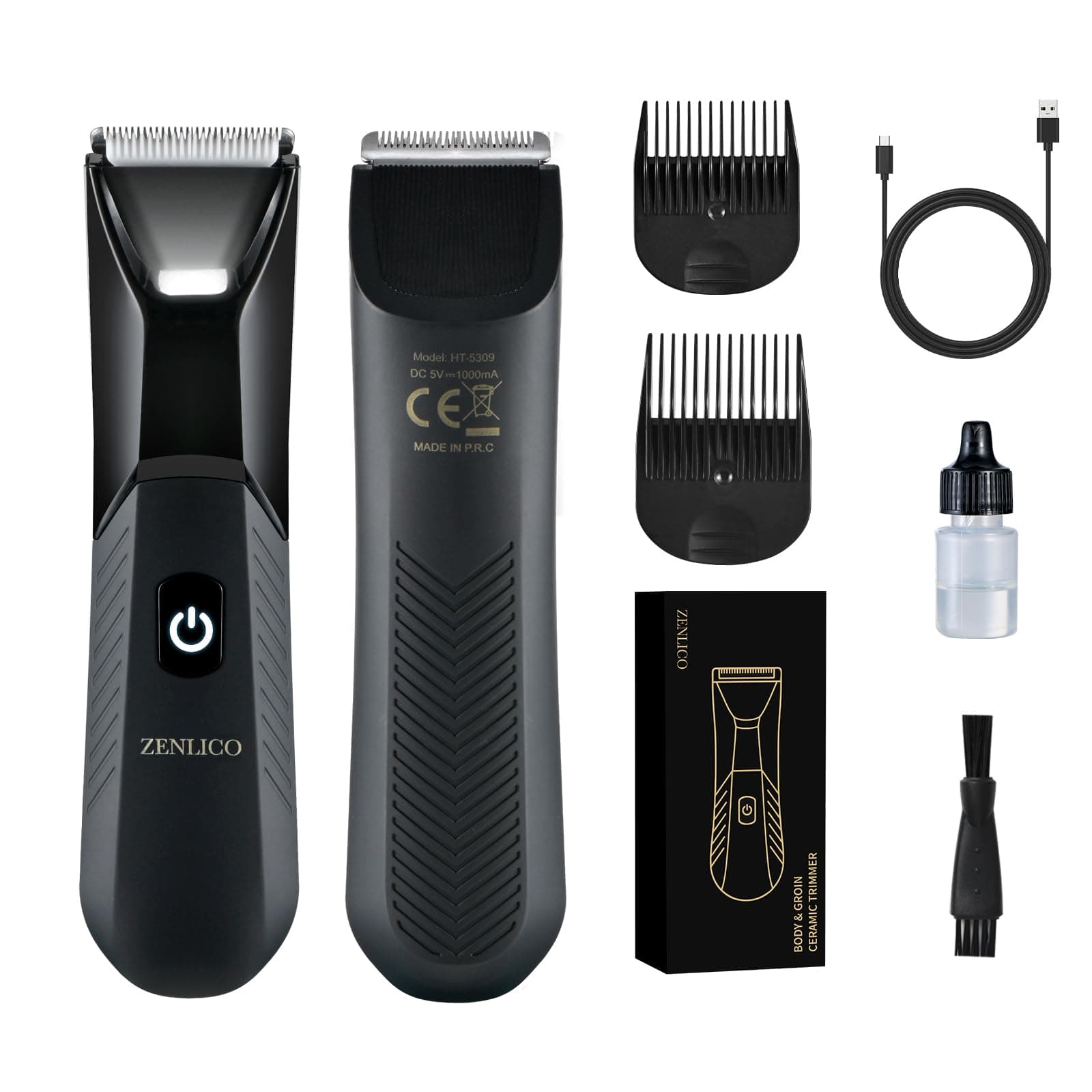 ZENLICO Manscape Body Hair Trimmer, Pubic Hair Trimmer for Men, Ceramic Blade Body Shavers with USB-C Charging, Replaceable Heads Ball Razors with Led Spotlight, 90 Minutes Shaving, Ideal Gift for Men