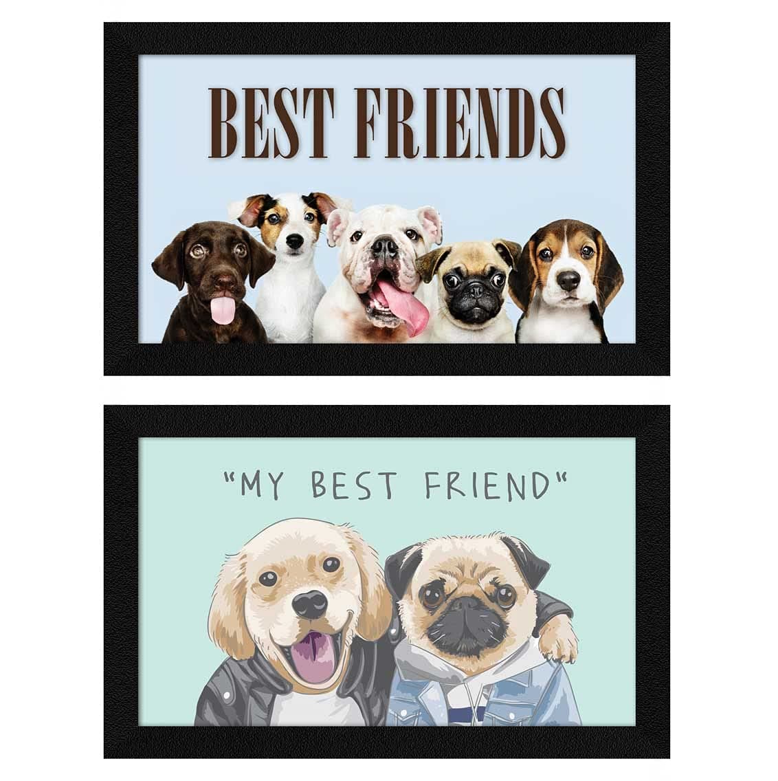 ArtX Paper Dogs Best Friends Animal Wall Art (Multicolor, 8.5X13.5 in) -Set of 2