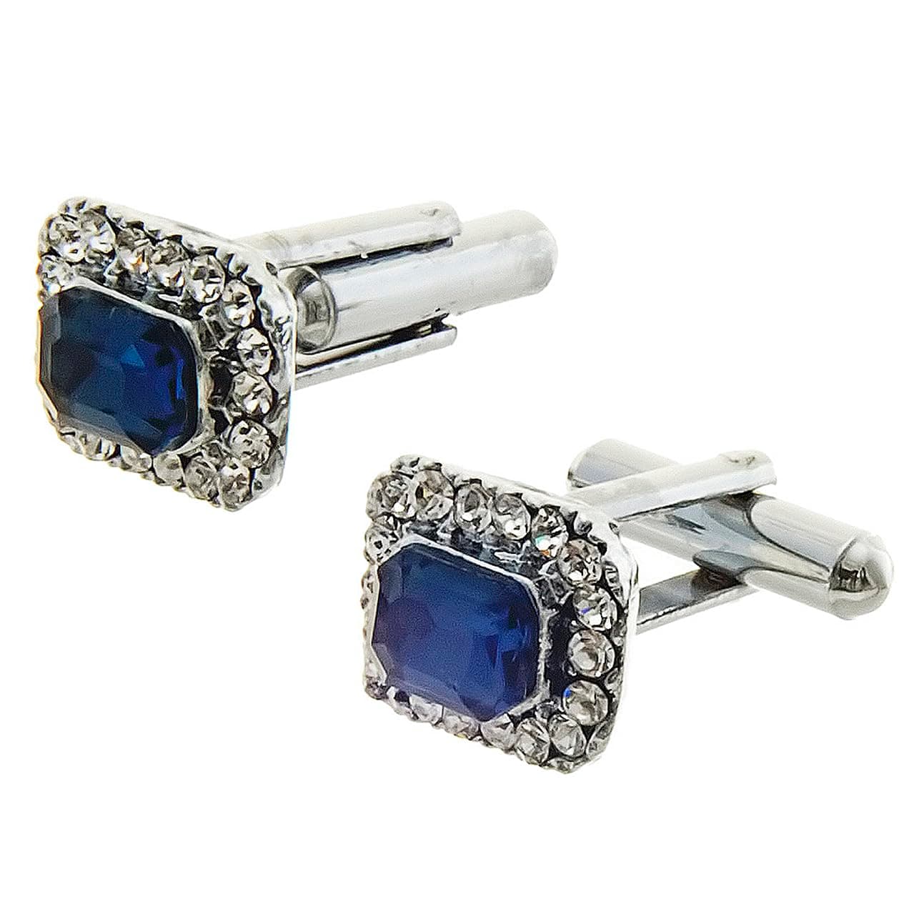 LUCKY JEWELLERY Unique Men Jewelry Stone Silver Plated Sleeve Formal Cuff Wedding Shirt Button, Suit, Blazer Cufflinks Pair Gift Set For Men (225-M4C4-CRM7220-B-S)