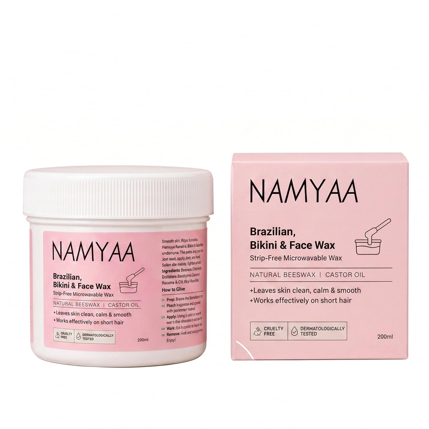 Namyaa Brazilian, Bikini & Face Wax for Women & Men | Strip-Free Microwavable Wax | Effective Short Hair Removal | For Face, Bikini, Underarms & Body | Make Skin Soft, Calm & Hair-Free | 200ml