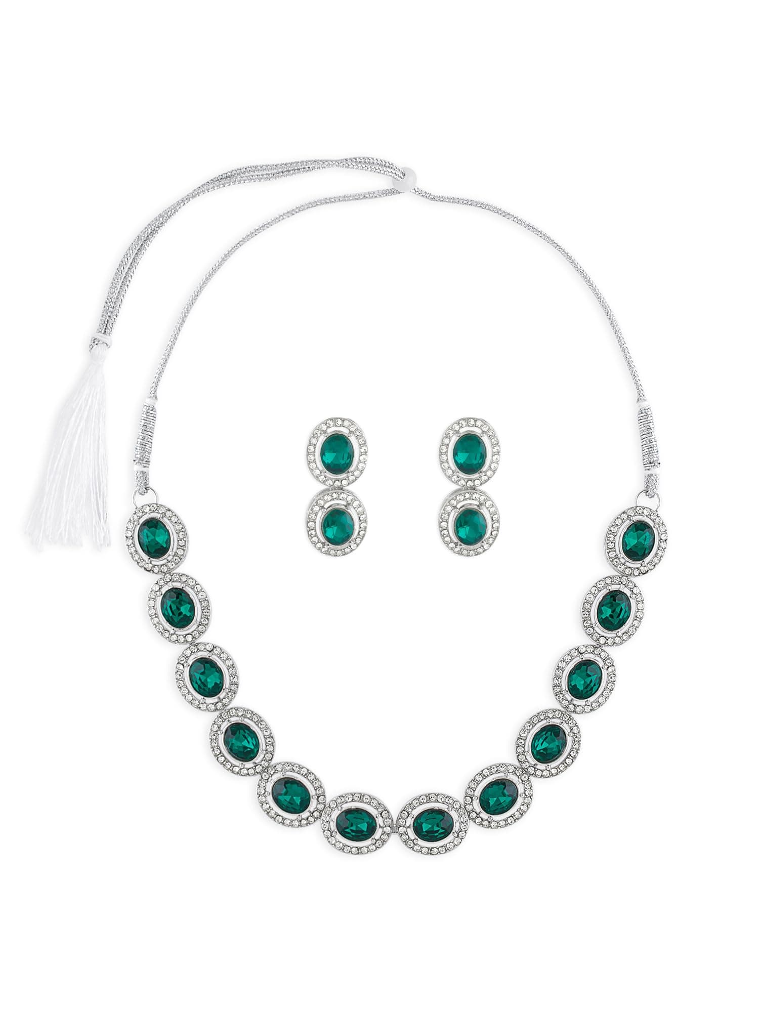ZAVERI PEARLS Green Stones & Dazzling Austrian Diamonds Embellished Necklace & Earring Set For Women-ZPFK17197