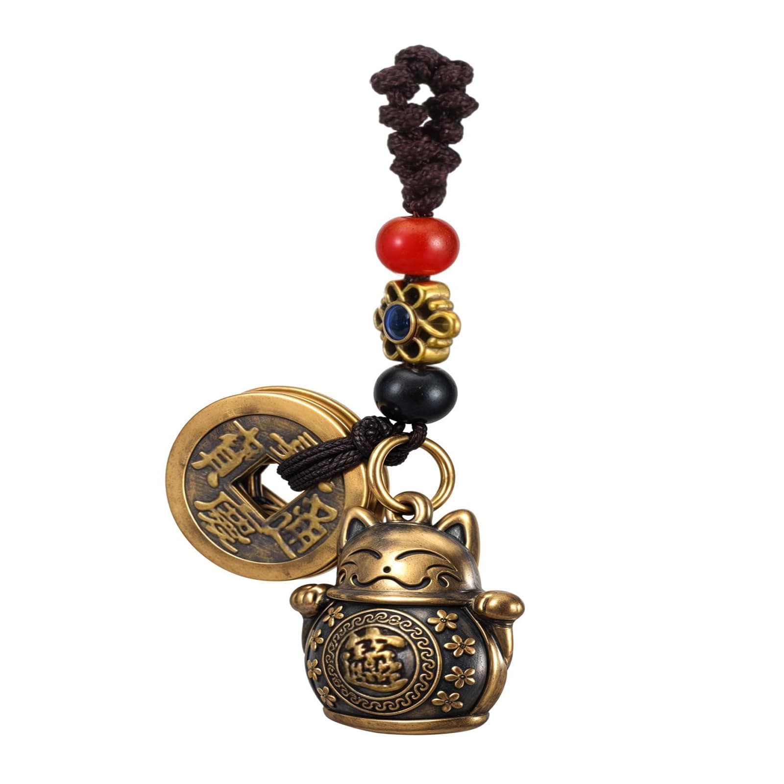 Pmeixcy Lucky Cat Keychain, Japanese Keychain with Feng Shui Coins, Maneki Neko Lucky Cat Charm for Women, Girls, Kids