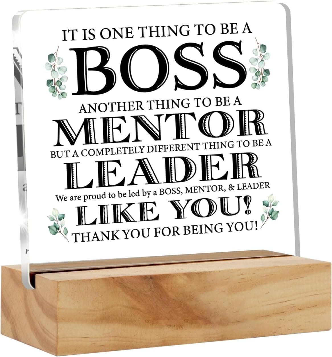 Bs amor Appreciation Boss Gifts for Men Women, Awesome Boss Desk Decor Acrylic Desk Plaque Sign with Wood Stand Home Office Desk Sign 5x4 Inches