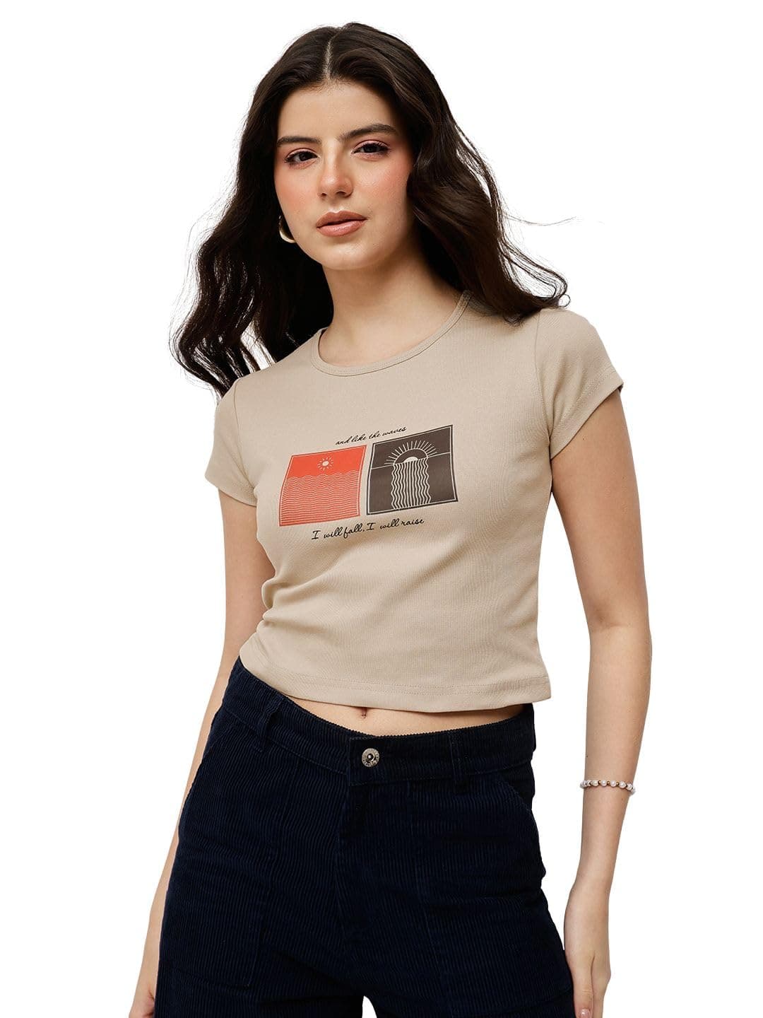 Nümae Women's 100% Cotton Crop Top with Cherry Graphic Print -White