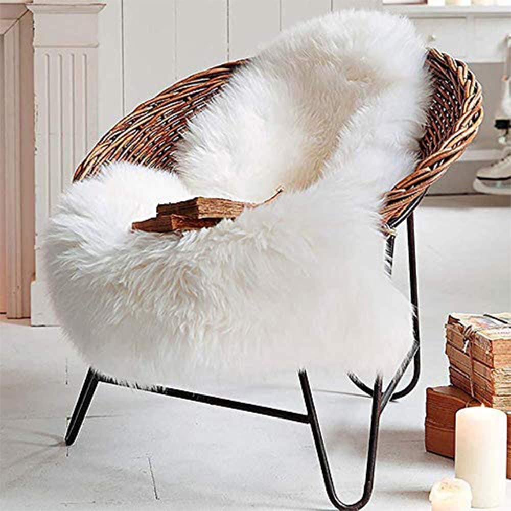 LOCHAS Deluxe Super Soft Fluffy Shaggy Home Decor Faux Sheepskin Silky Rug for Bedroom Floor Sofa Chair,Chair Cover Seat Pad Couch Pad Area Carpet,2ft x 3ft, Ivory White