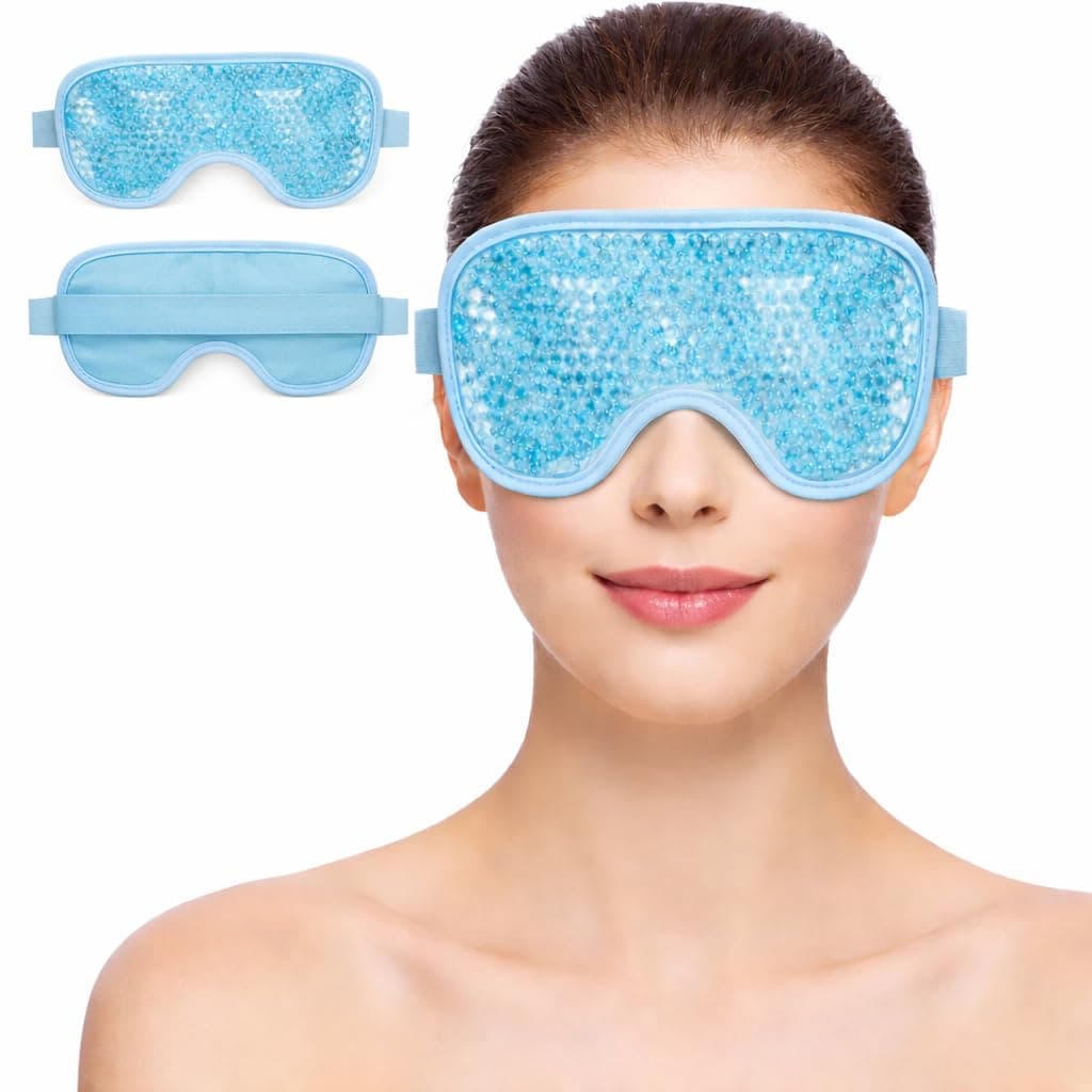 Reusable Gel Beads Eye Mask for Hot & Cold Therapy | Cooling Eye Mask for Sleeping, Puffy Eyes & Eye Relaxation | Adjustable Elastic Strap | Unisex | Light Blue