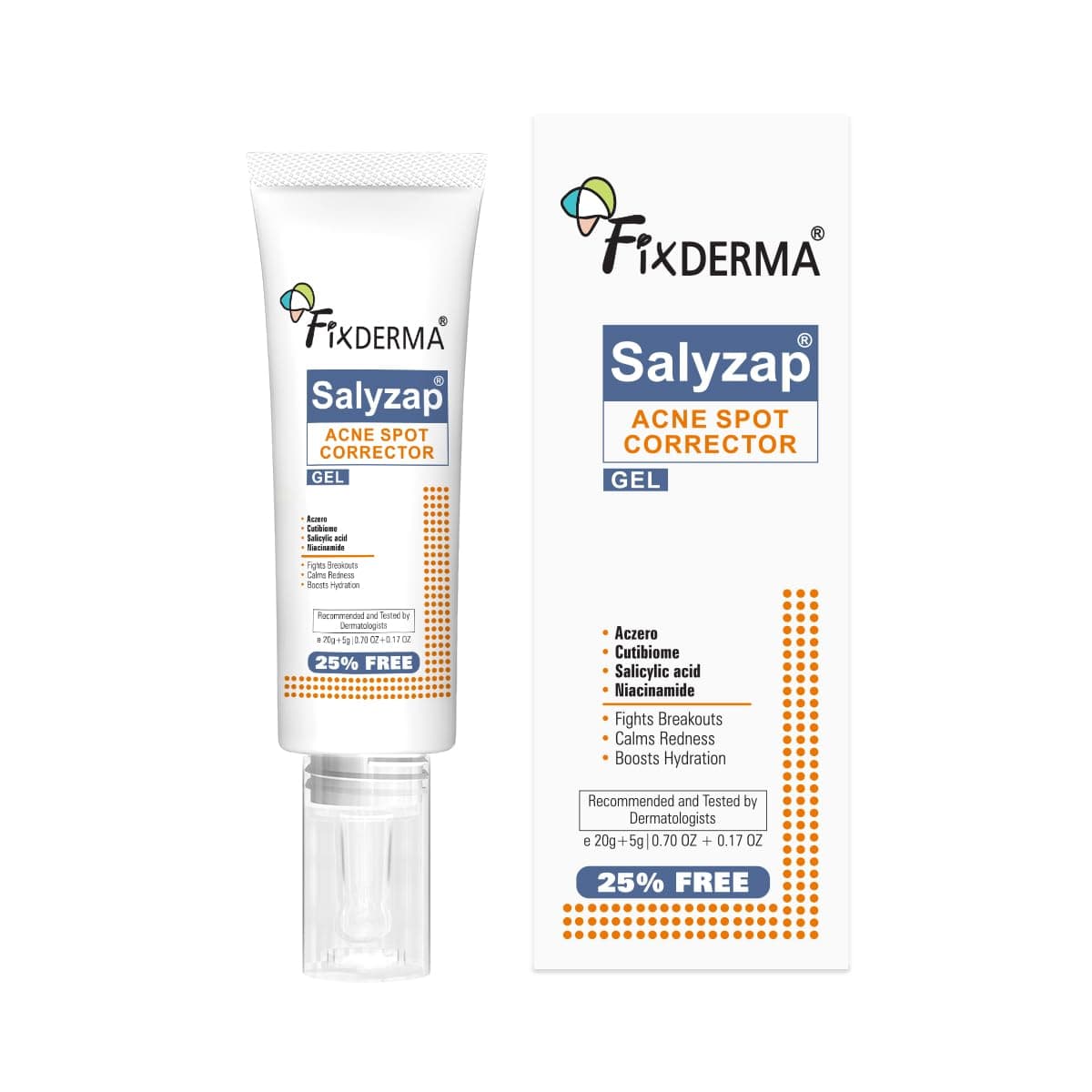 Fixderma Salyzap 2% Salicylic Acid Acne Spot Corrector Gel with 2% Niacinamide Acid & 1% Aczero | Reduce Active Acne & Redness | Fades Dark Spots & Blemishes | Pimple Remover For Men & Women - 20g