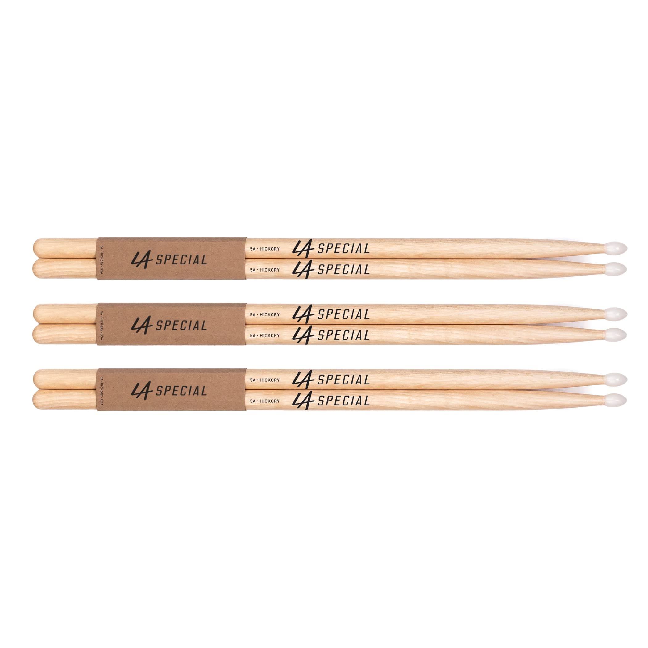 LA Specials by Promark 5A Nylon Tip Hickory Drumsticks, 3-pack
