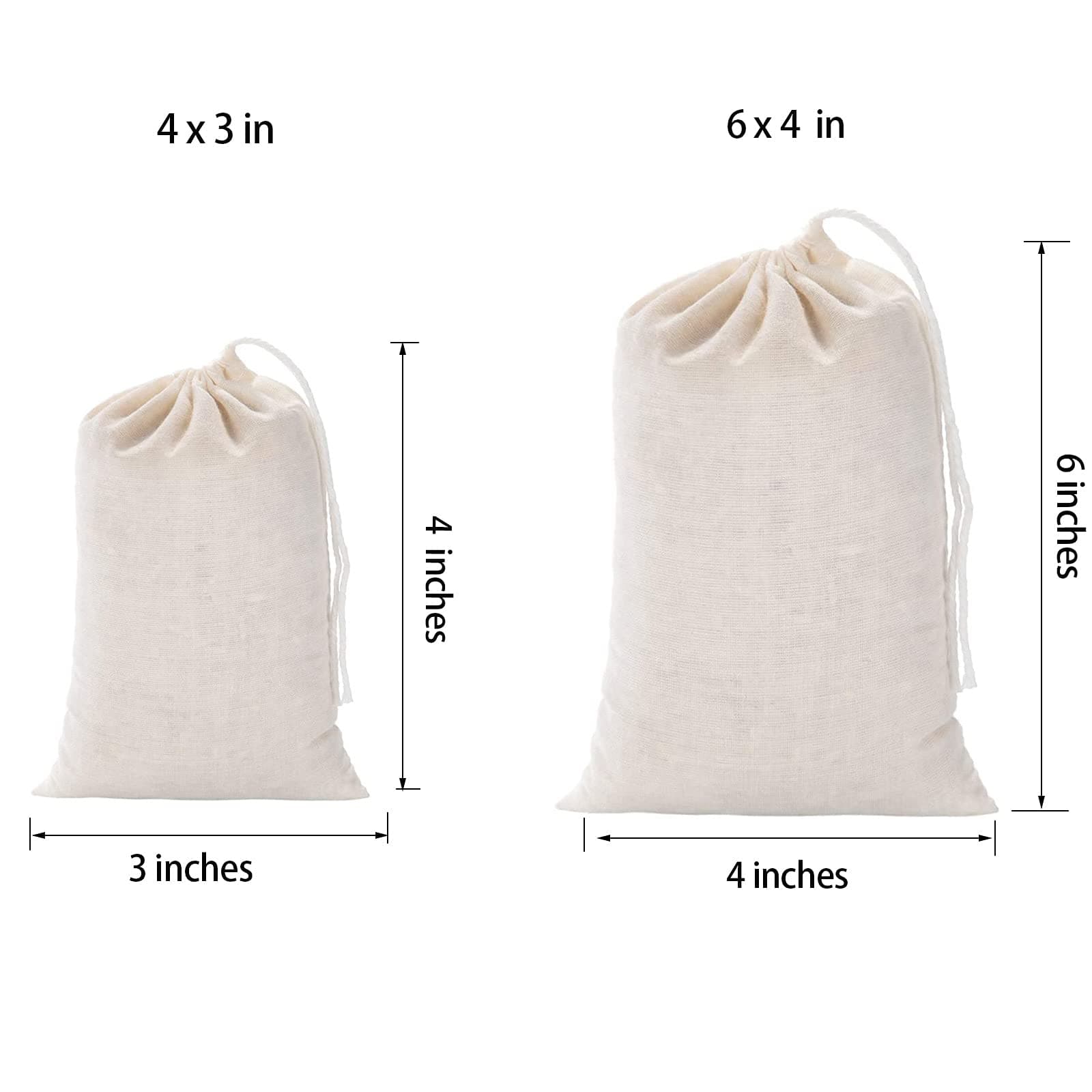 GIYOMI 20 Pcs Muslin Drawstring Bags, Natural Unbleached Cotton Straining Herbs Cheesecloth, Coffee Tea Brew, Soup Gravy Broth Stew, Bone Broth Brew