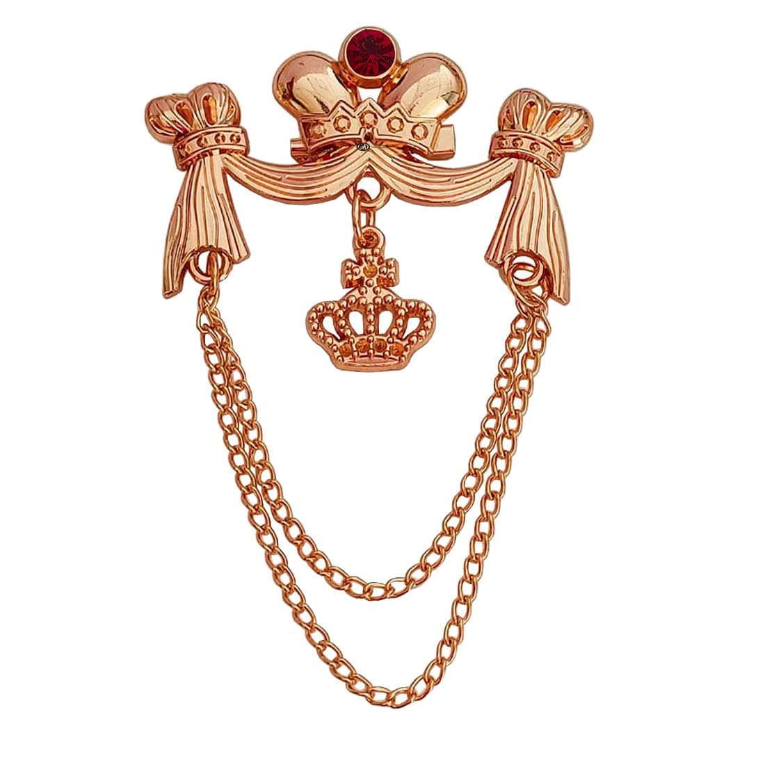 Sullery King Crown Metal Brooch Pin Men Women Chain Crystal Rhinestone Tassel Gold Alloy Brass Crystal for Men and Boys