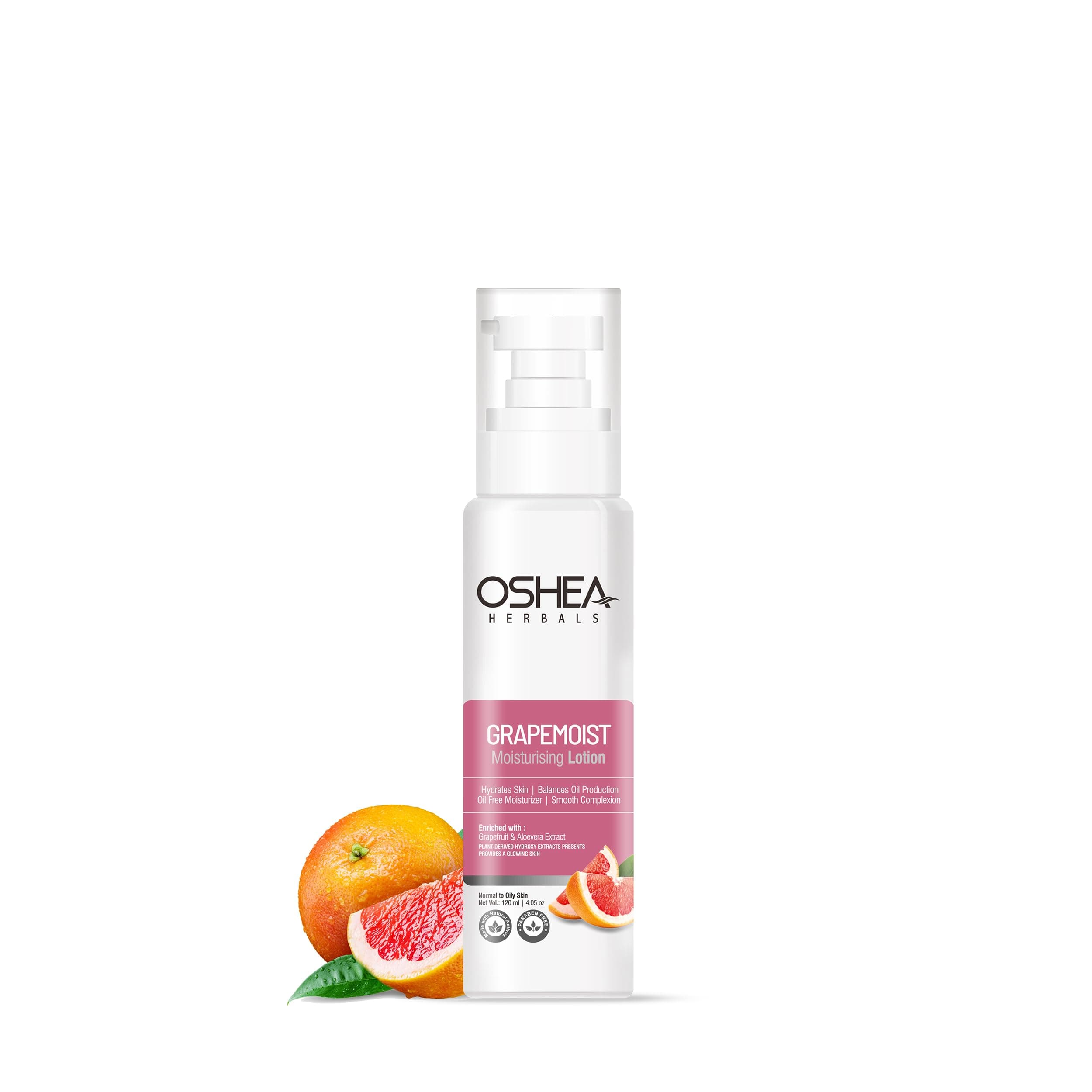 Oshea Herbals GrapeMoist Moisturising Lotion for Normal to Oily Skin Type | Balances Oil Production & Hydrates Skin with Smooth Complexion | Enriched with Grapefruit & Aloe vera Extracts 120ml