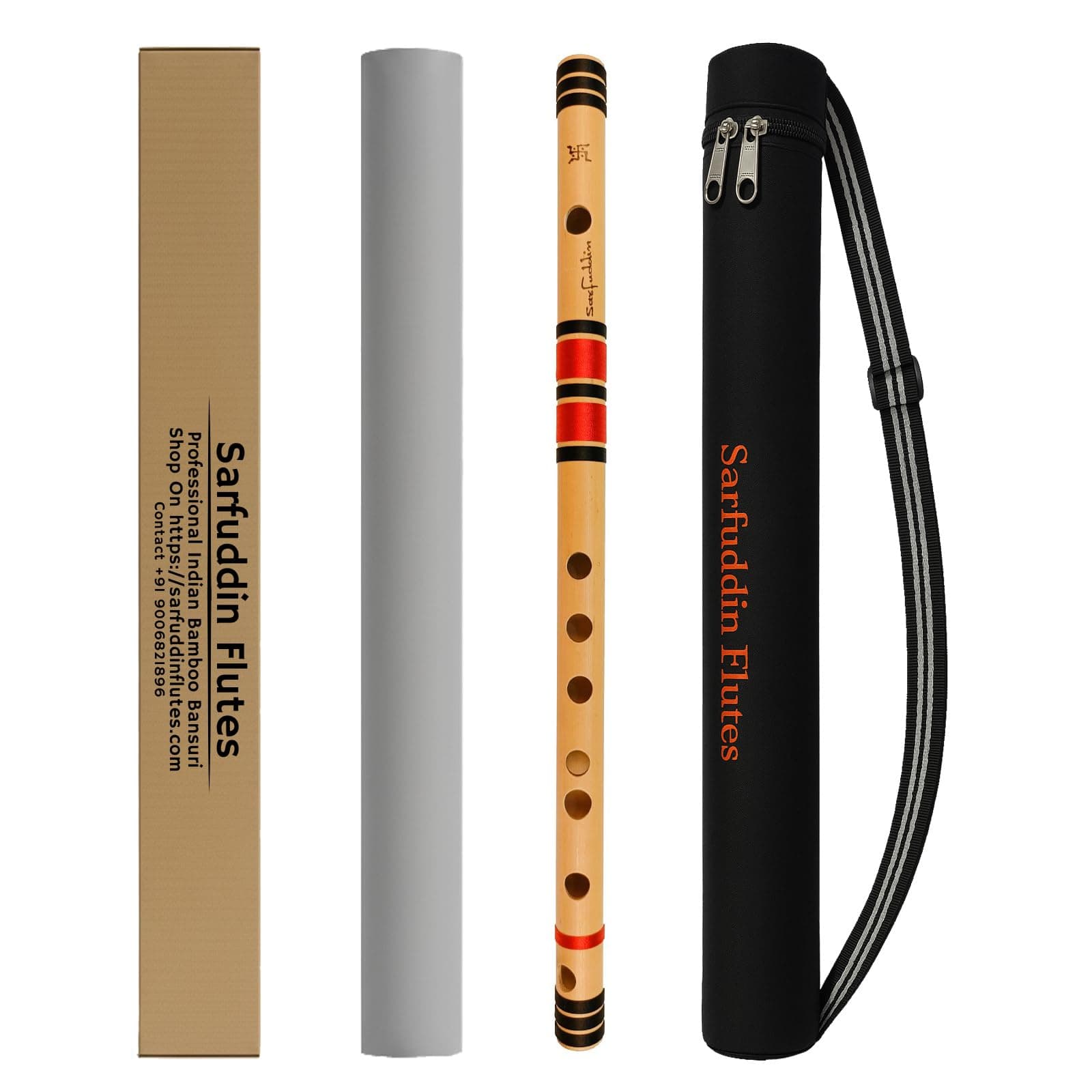Sarfuddin Flutes E Natural Medium Right Hand Size 16 Inches Bamboo Flute Bansuri With Carry Bag