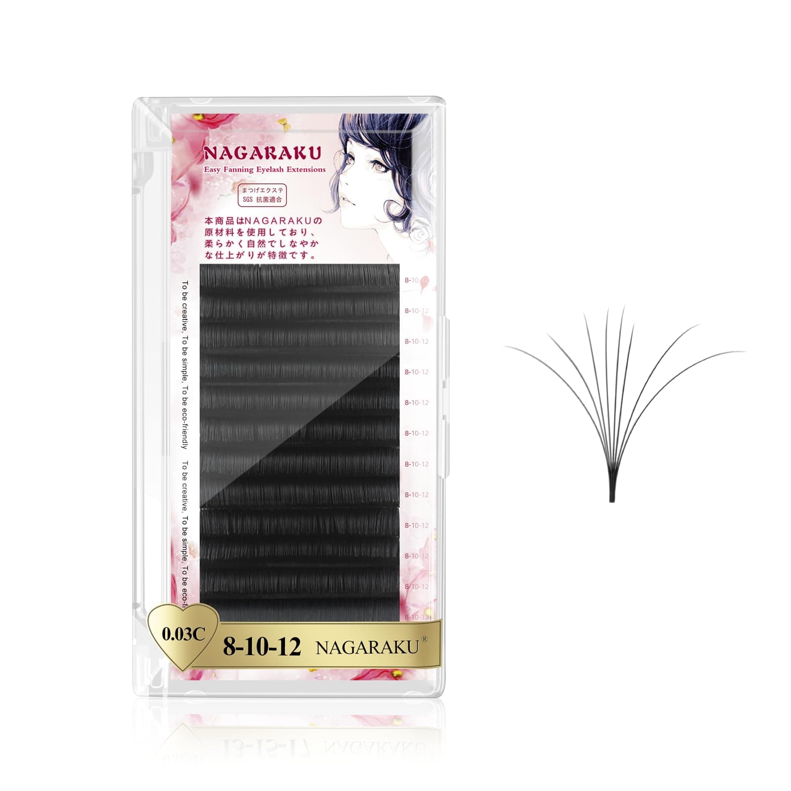 NAGARAKU Easy Fan Mega Volume Eyelash Extensions 0.03 C curl 8-10-12mm Mix Self Blooming Rapid Automatic Flower 3 Layers Soft Pre-glued Lashes