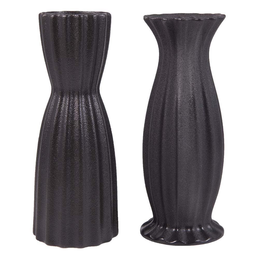 Flower Vase Set of 2,Black Ceramic Vase Handmade,8" Vases for Flowers Stripe Dlassic Design for Home,Office Decor