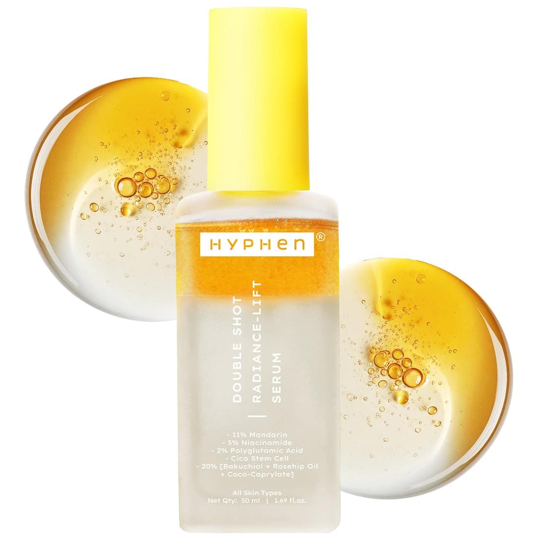 Hyphen 18% Brightening + 20% Collagen Face Serum | Double Shot Serum with 11% Mandarin 5% Niacinamide 2% PGA & Bakuchiol | Summer Skincare | Brightening, Hydrating & Collagen Boost for Dry Skin - 50ml