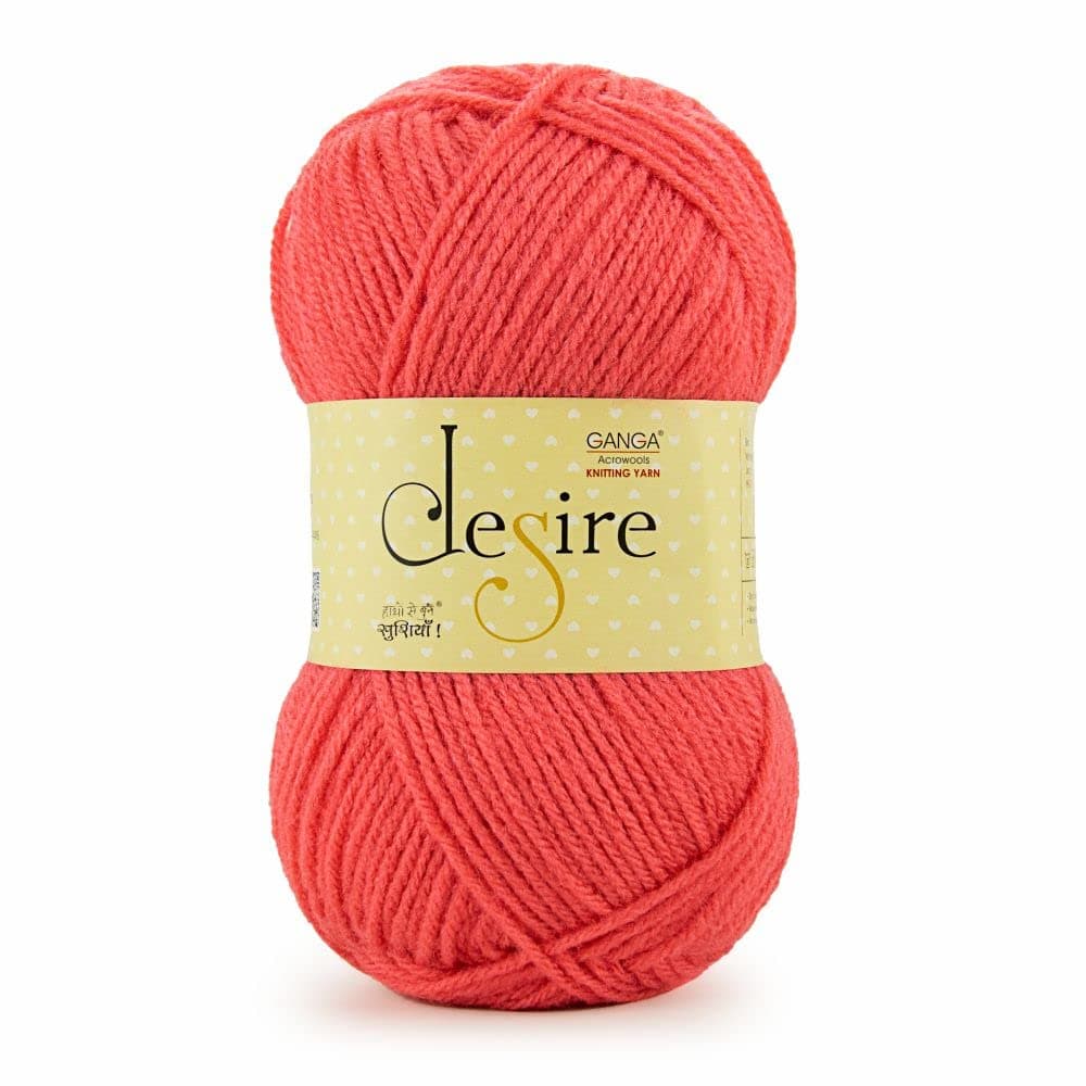 Ganga Acrowools Acrylic Desire Hand Knitting and Crochet Yarn. Pack of 1 Ball - 100Gms. Shade No - Dsr034, Red