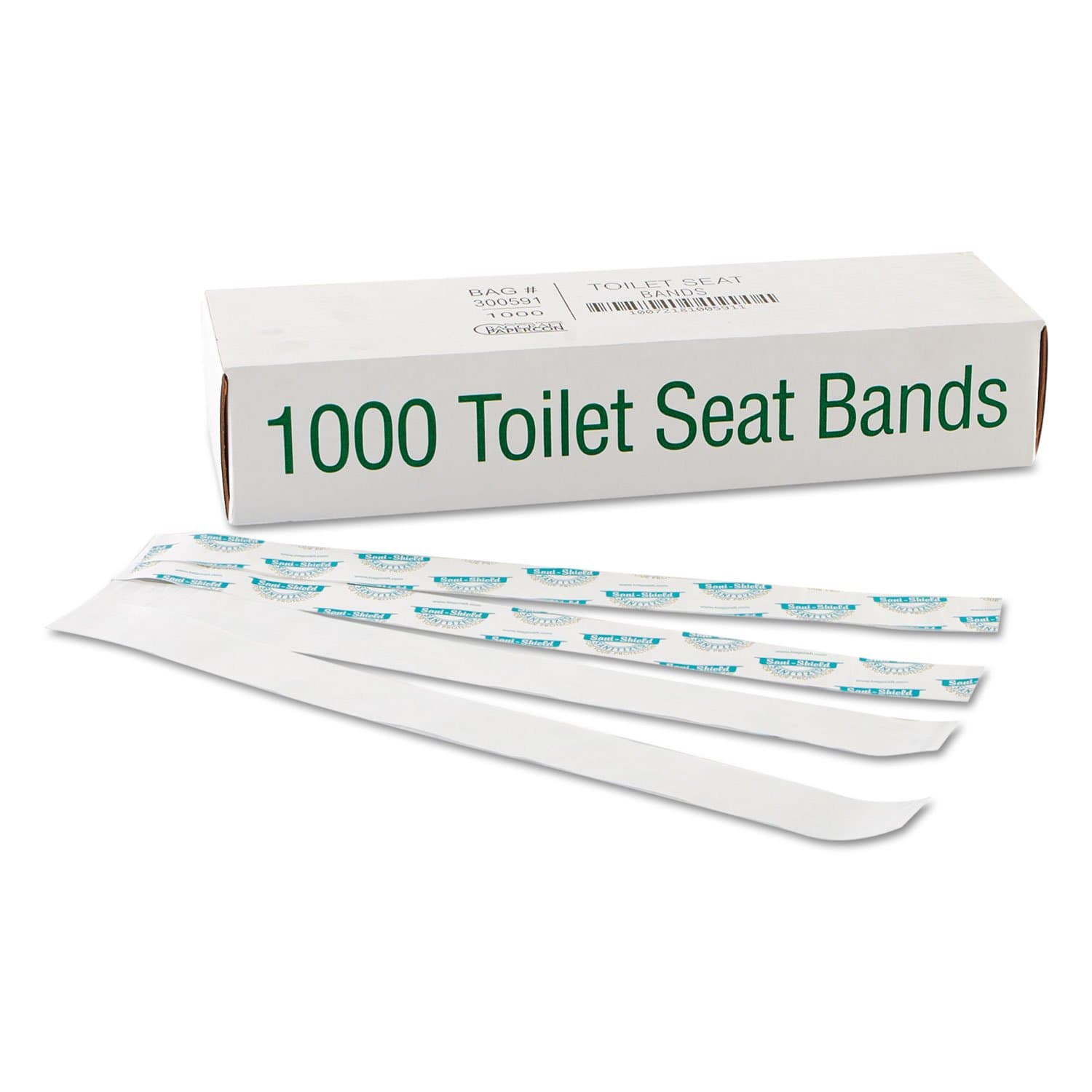 Bagcraft BGC300591 Sani/Shield Printed Toilet Seat Paper Band, Blue/White, 16" Length, 1-1/2" Width, Pack of 1000