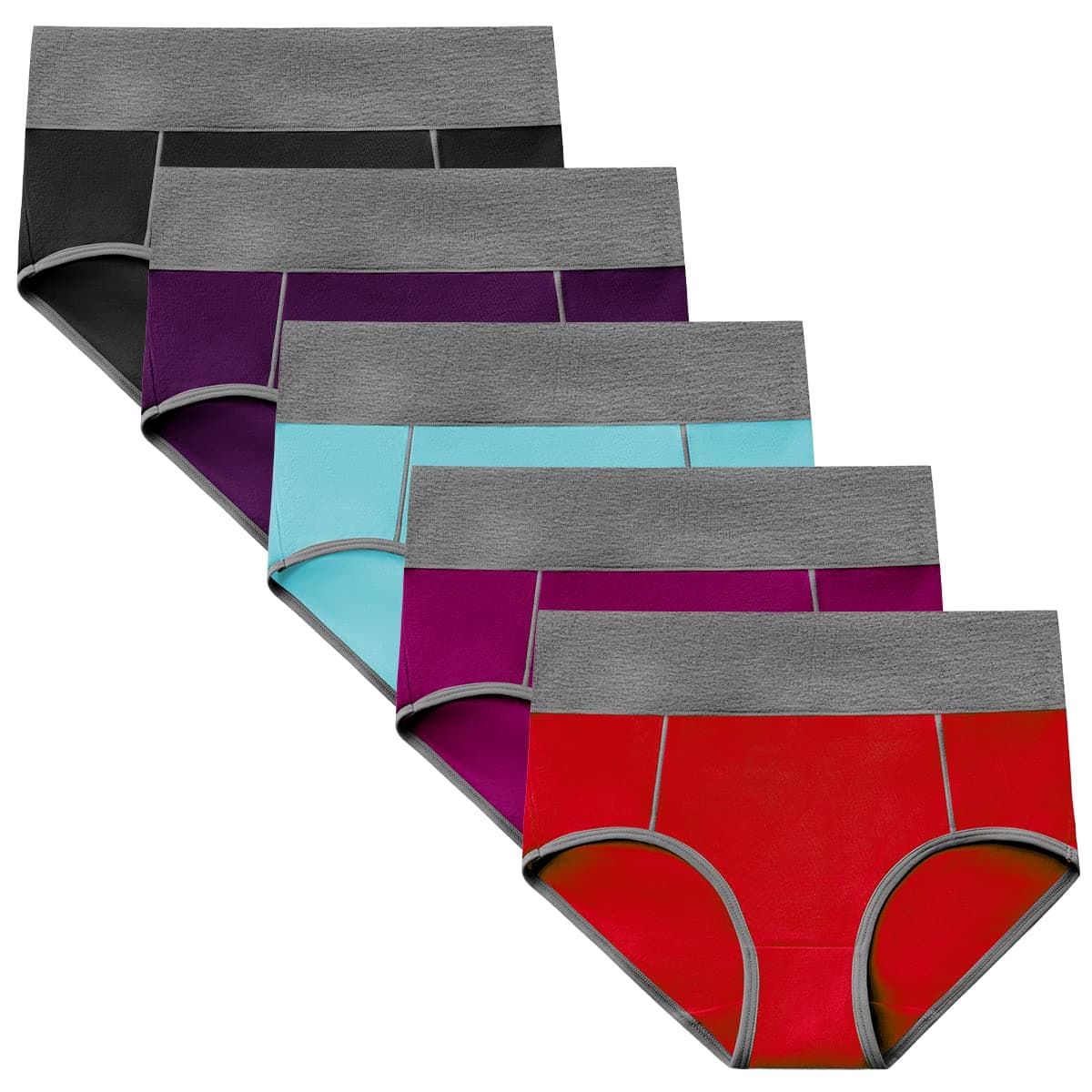 POKARLA Women's High Waisted Cotton Underwear Soft Breathable Panties Stretch Briefs Regular & Plus Size 5-Pack, Multicolored-05-5pack, Medium