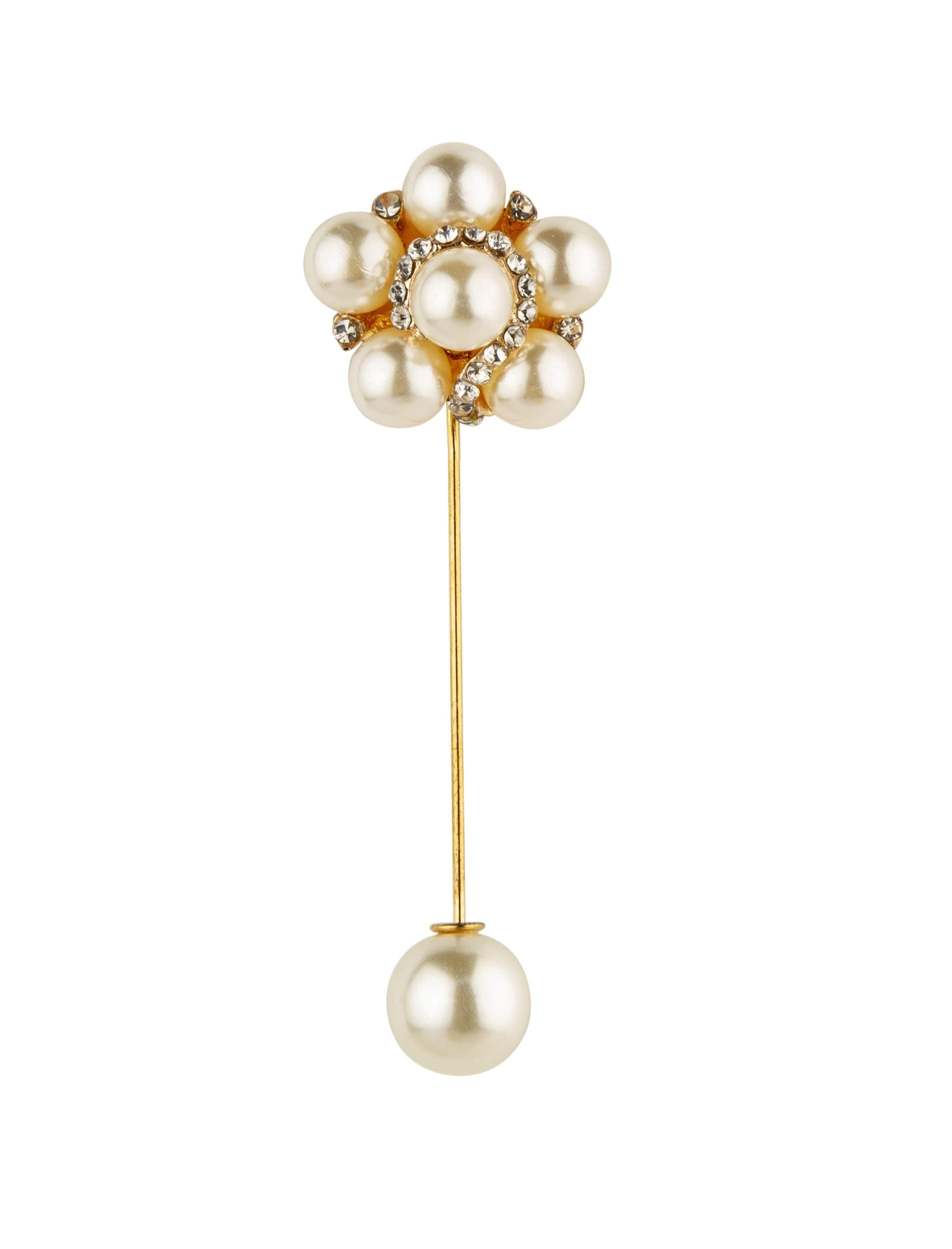Knighthood White Pearl Rose Gold and Stone Detailing Flower Lapel Pin