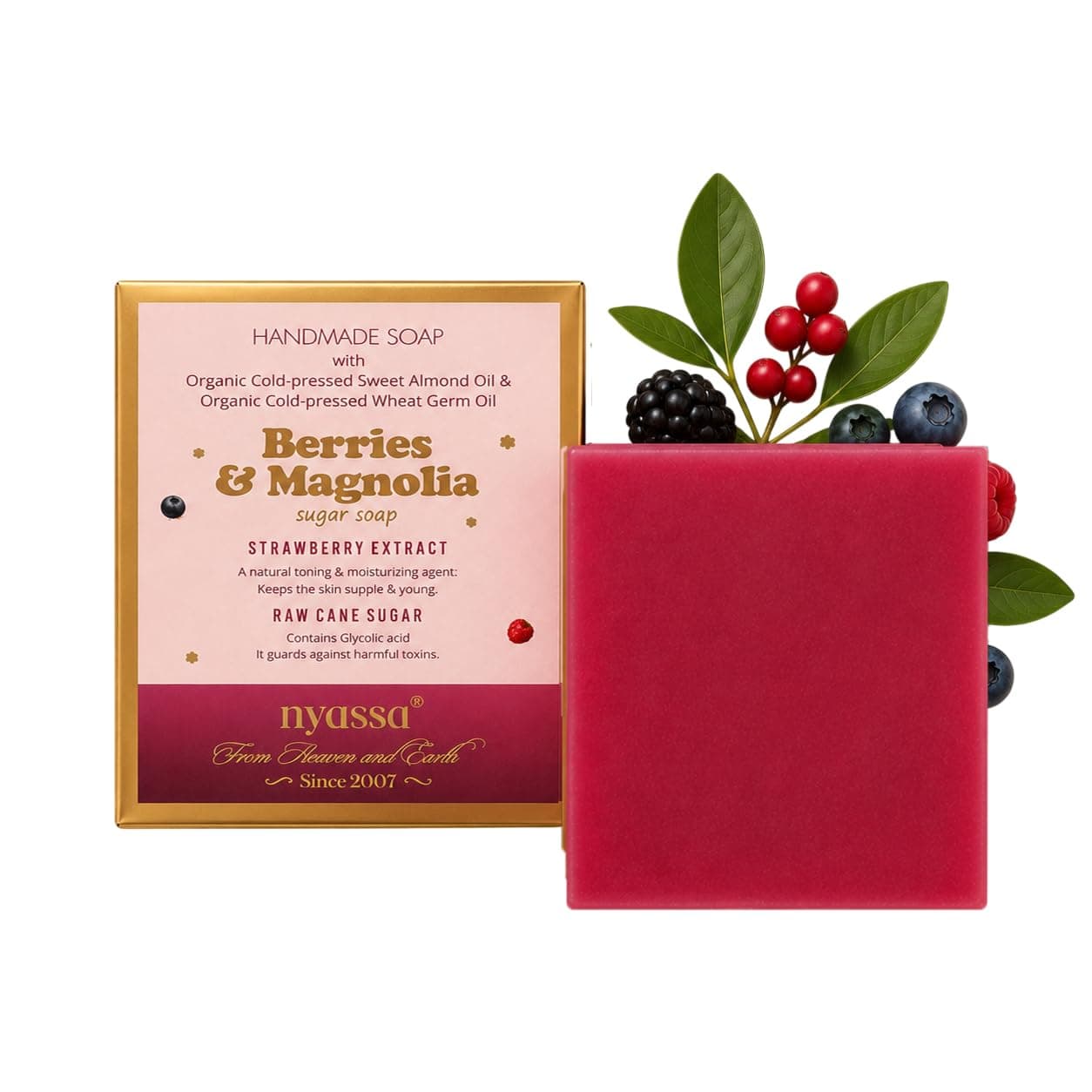 Nyassa Berries & Magnolia Natural Handmade Bathing Soap 150gms| Strawberry Extract and Raw Cane Sugar | All Skin Type