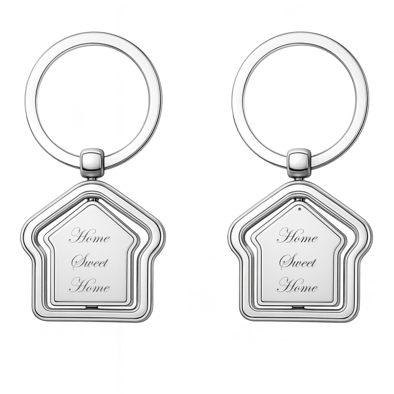Nivaraprint Home Sweet Home Metal Keychain – Silver House Shape Rotating Key Ring, Housewarming Gift for Men & Women, Real Estate & New Home Keychain (Pack of 2)