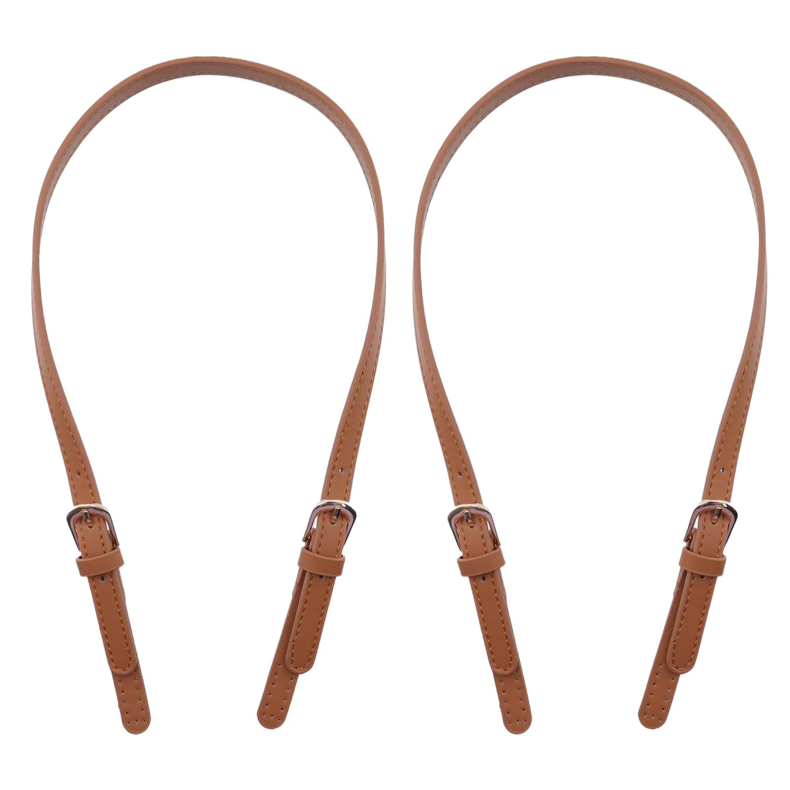 Semetall 2 Pcs Leather Adjustable Double Buckle Sewing Replacement Purse Straps,Shoulder Bag and Handbag DIY Accessories (Brown)