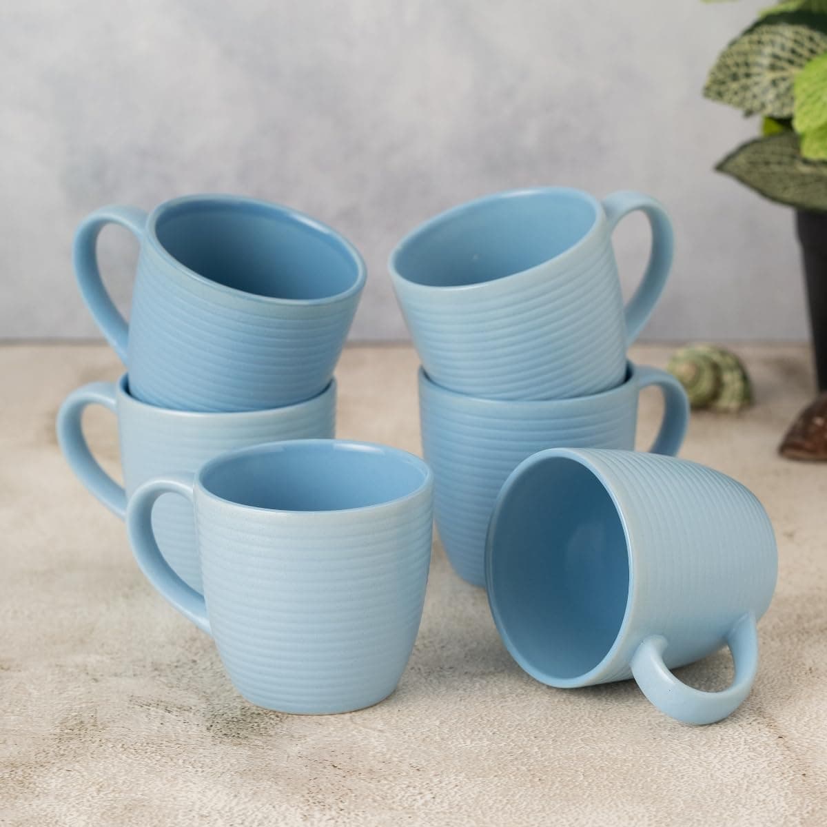 Clay Craft Fine Ceramic Horizon Blue Coffee Mug Set of 6, Cups for Tea & Coffee, Mug Set, Gift Set, Elegant Design for Home and Kitchen and Can Be Gifted to Your Loved Ones On Any Occassions