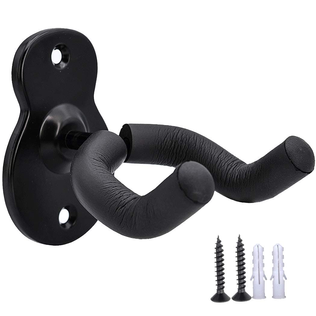 Sound Harbor Guitar Wall Mount Hanger Hook - Acoustic, Electric, Bass, Ukulele, Mandolin, Banjo - Black Metal Holder - All Size Guitars