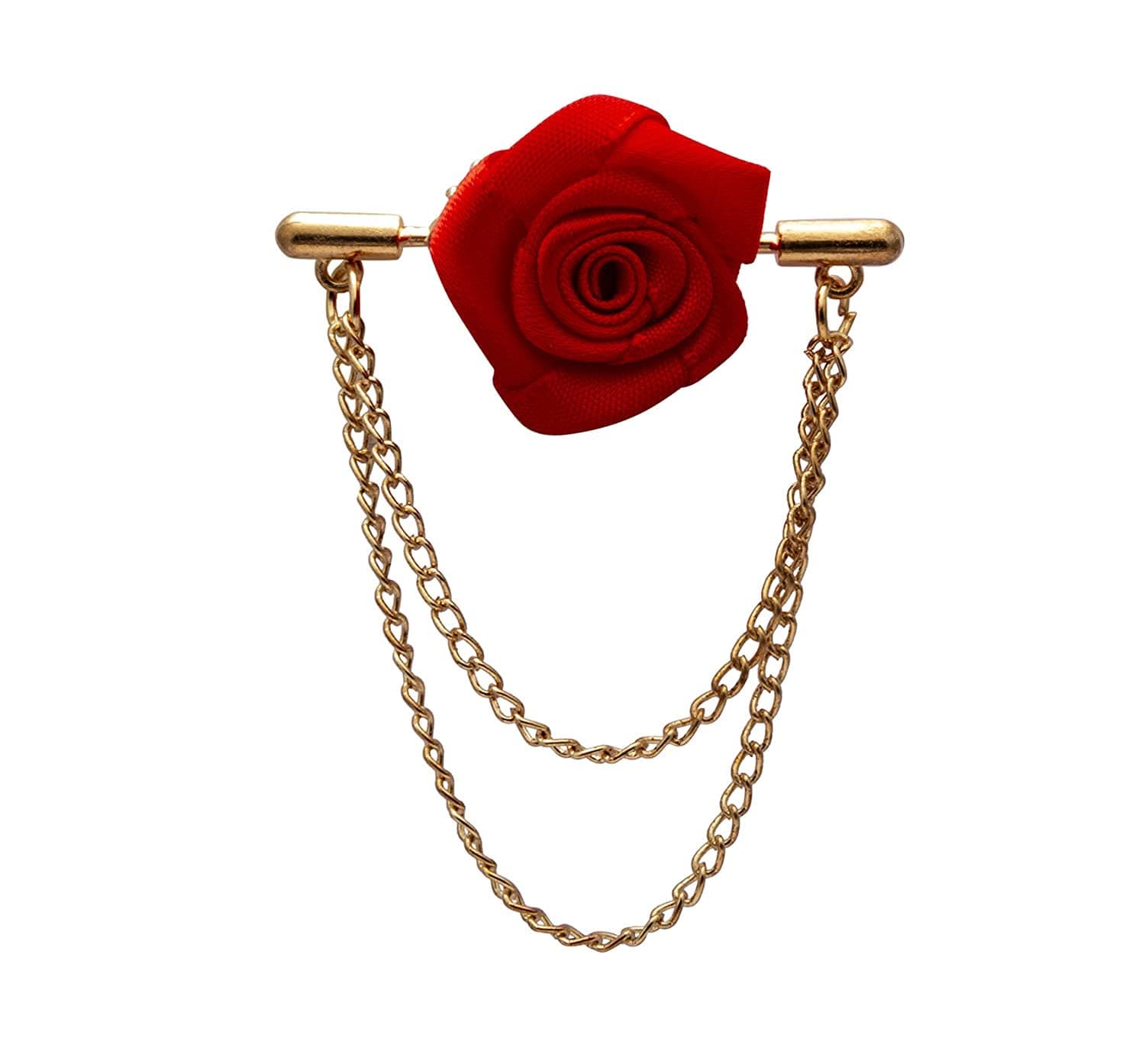 Knighthood Red Rose with Double Hanging Chain Lapel Pin Suit Collar Accessories Brooch for Men