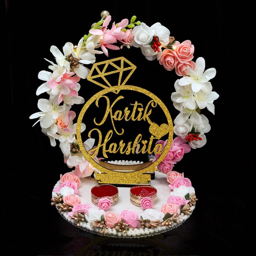 The Bride Made Wood Engagement Personalized Round Engagement Tray, Plate, Platter, Decorative Plate for Ring Ceremony