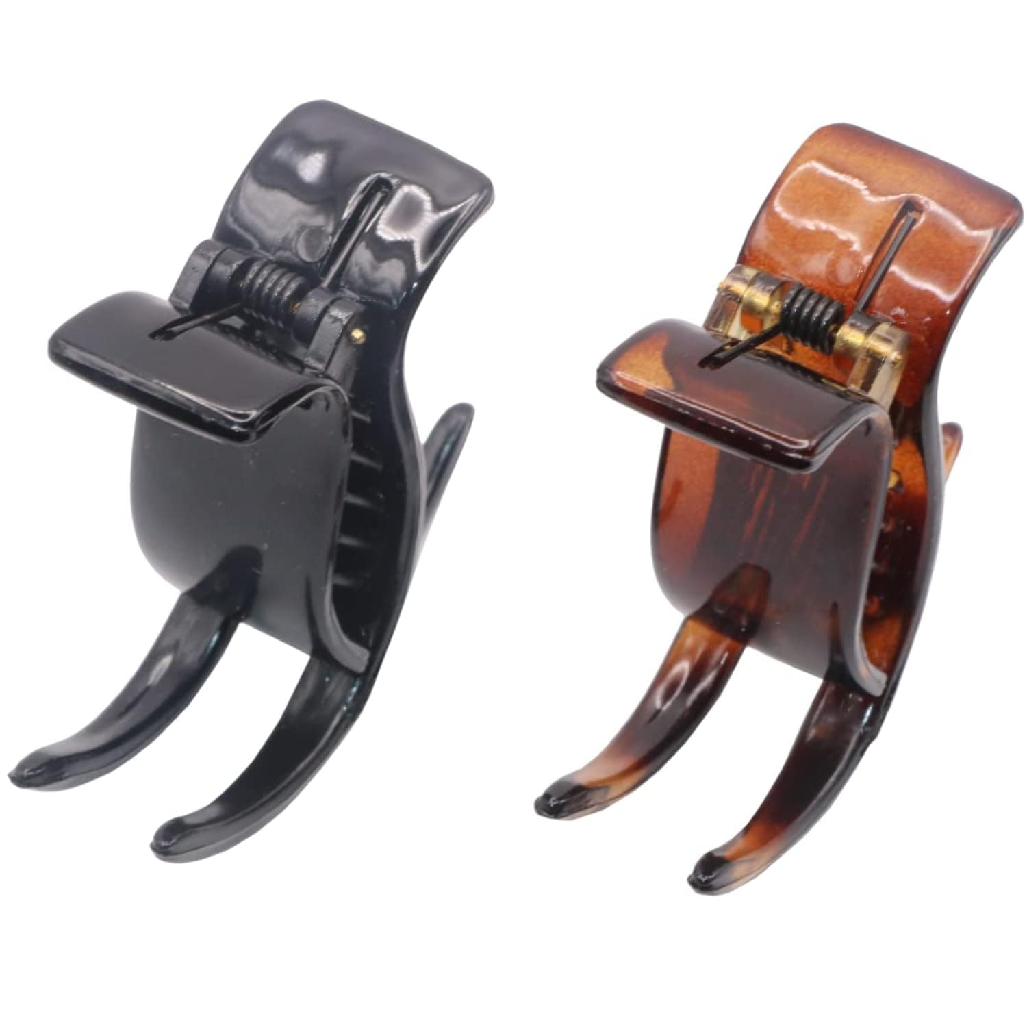 Parcelona French 3 Teeth Tortoise Shell and Black Set of 2 Fish Style Ponytail Holder Strong Grip Jaw Hair Claw Clip Clamps