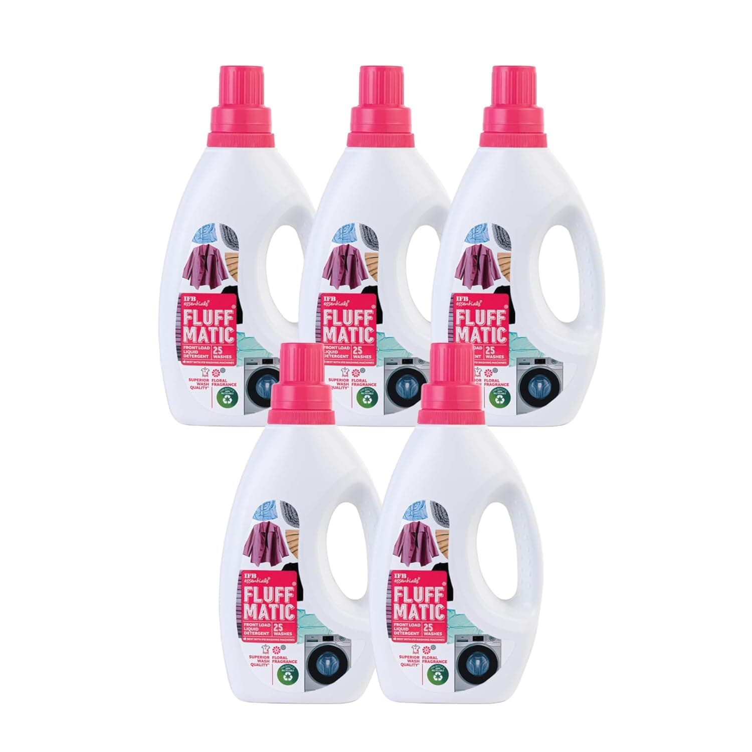 IFB FLUFF Essentials Fluff Matic Liquid Detergent(Pack Of 5 x 880 ml) |Multi Fragrance Liquid Detergent Washing Machine