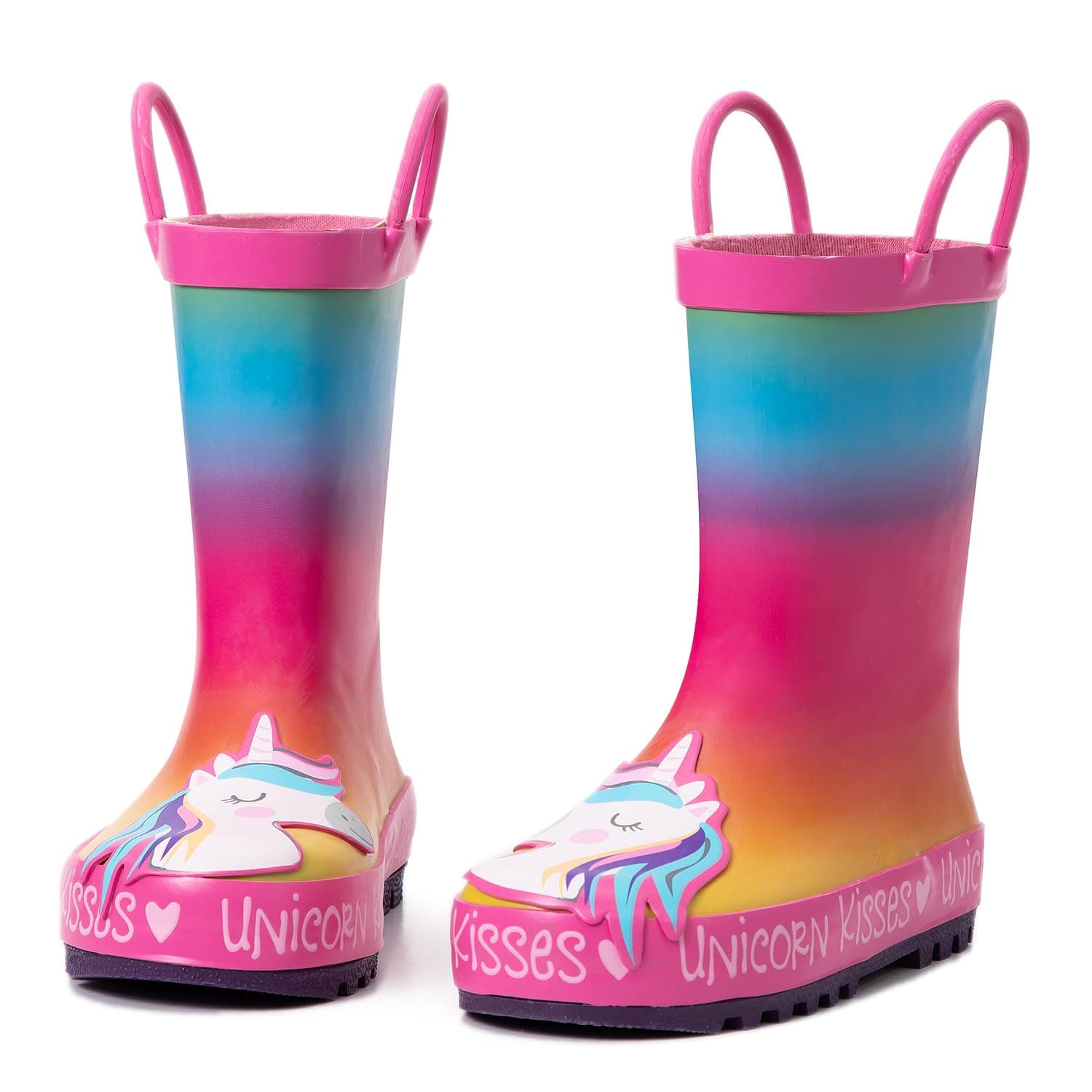 K KomForme Kids Girl Boy Rain Boots, Waterproof Rubber Printed with Handles