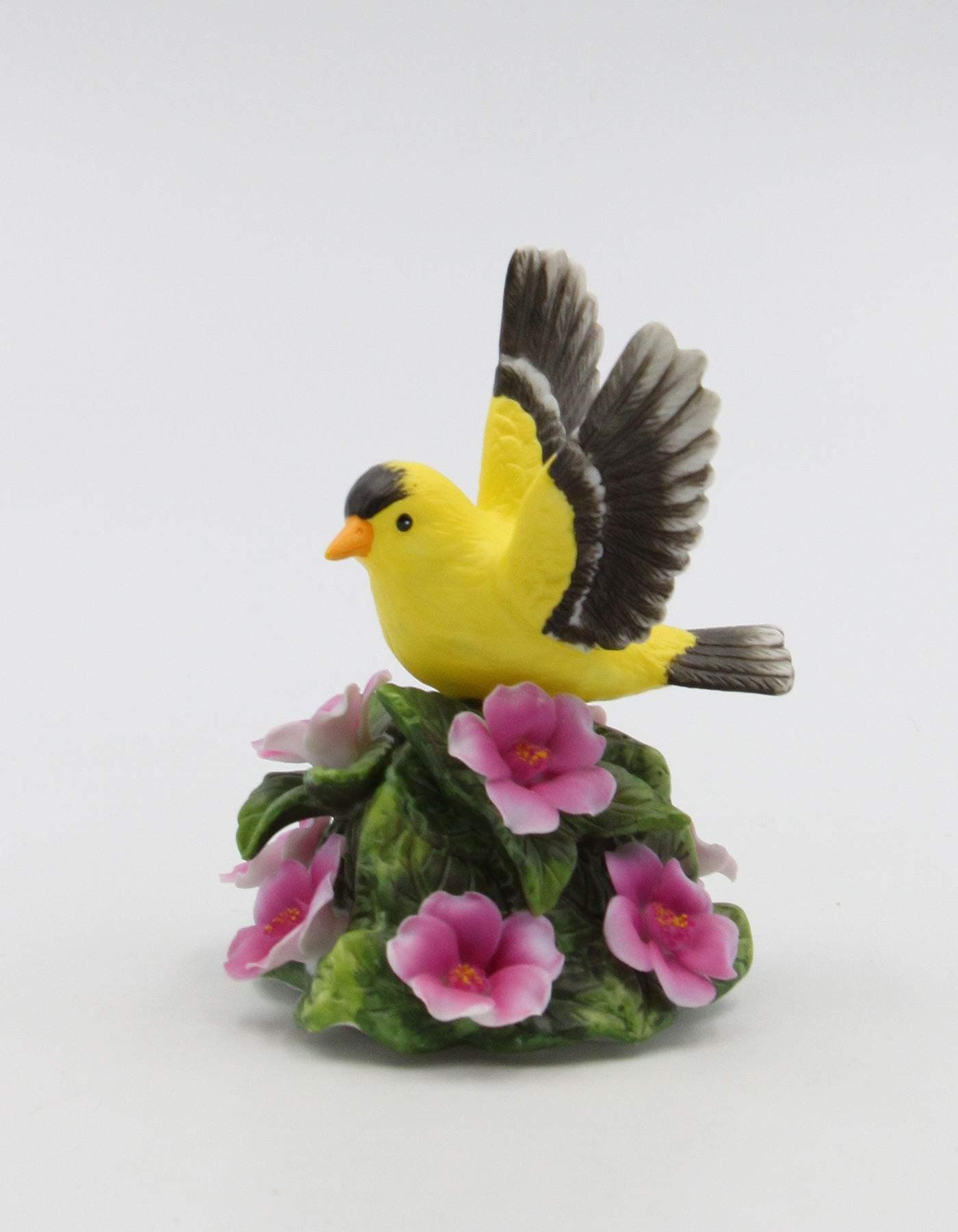 Cosmos Gifts Fine Porcelain Goldfinch Bird with Wild Rose Flowers Figurine, 3-3/4" H